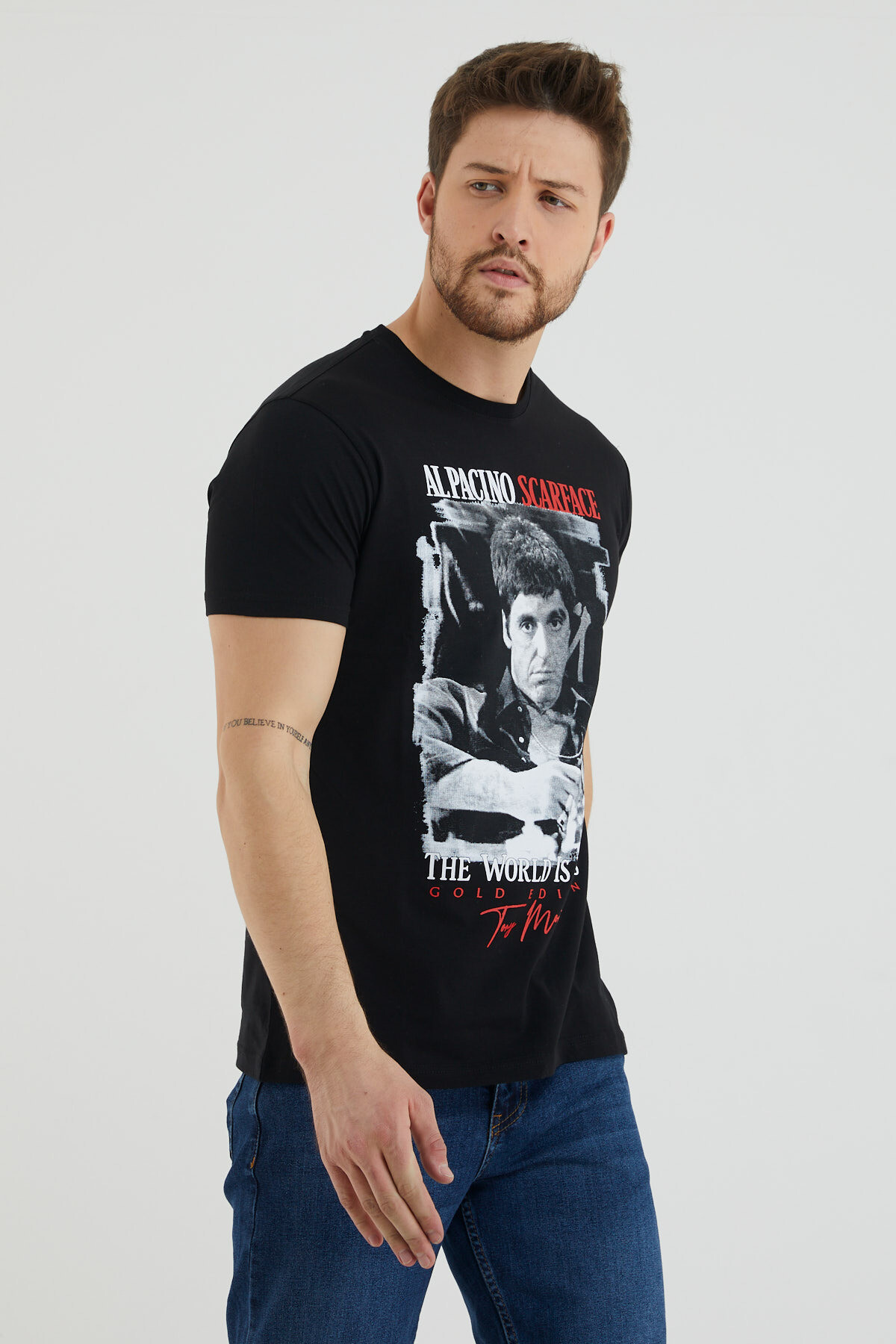 Alpacıno Scarface Baskılı Bisiklet Yaka Battal Tshirt