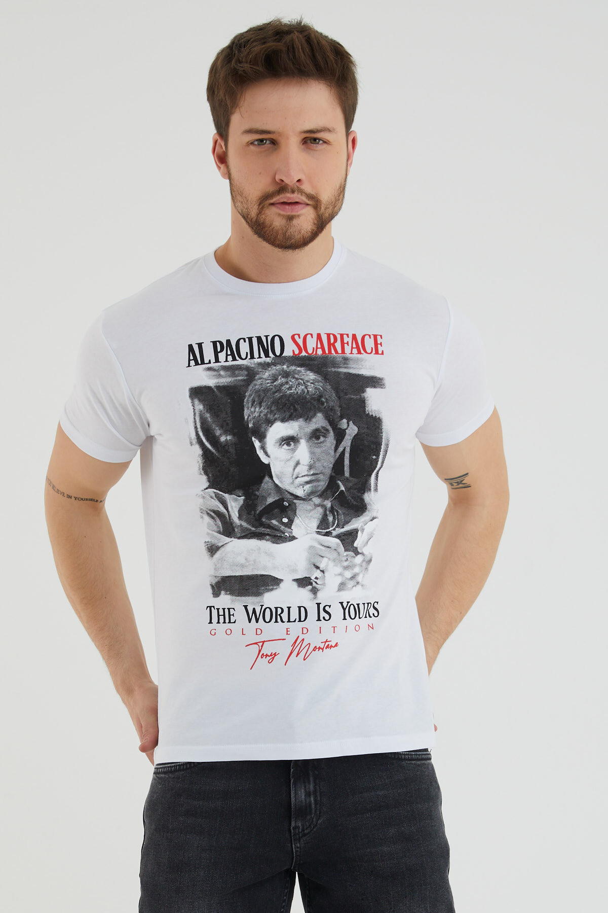 Alpacıno Scarface Baskılı Bisiklet Yaka Battal Tshirt