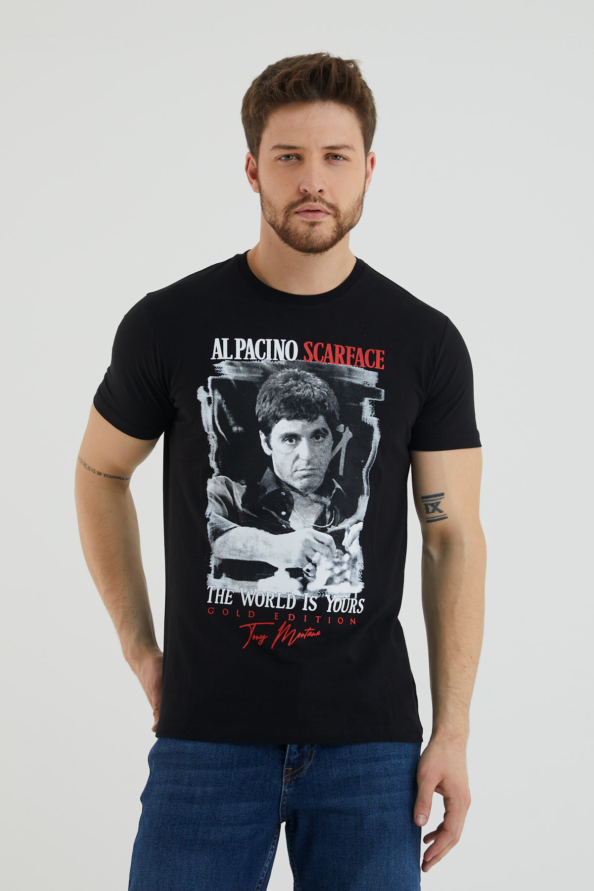 Alpacıno Scarface Baskılı Bisiklet Yaka Slim Fit Tshirt