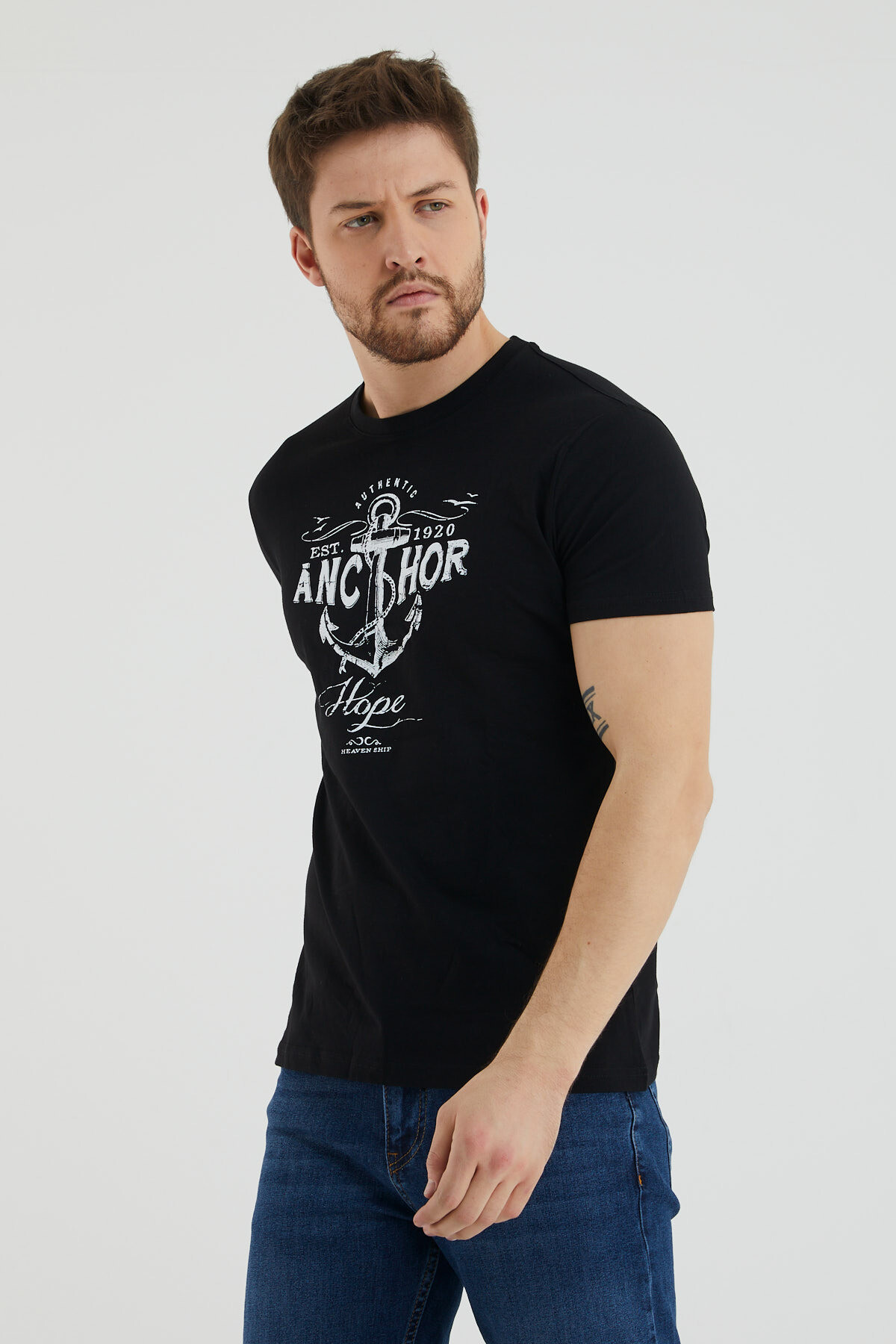 Ancthor Yazı Baskılı Bisiklet Yaka Slim Fit Tshirt