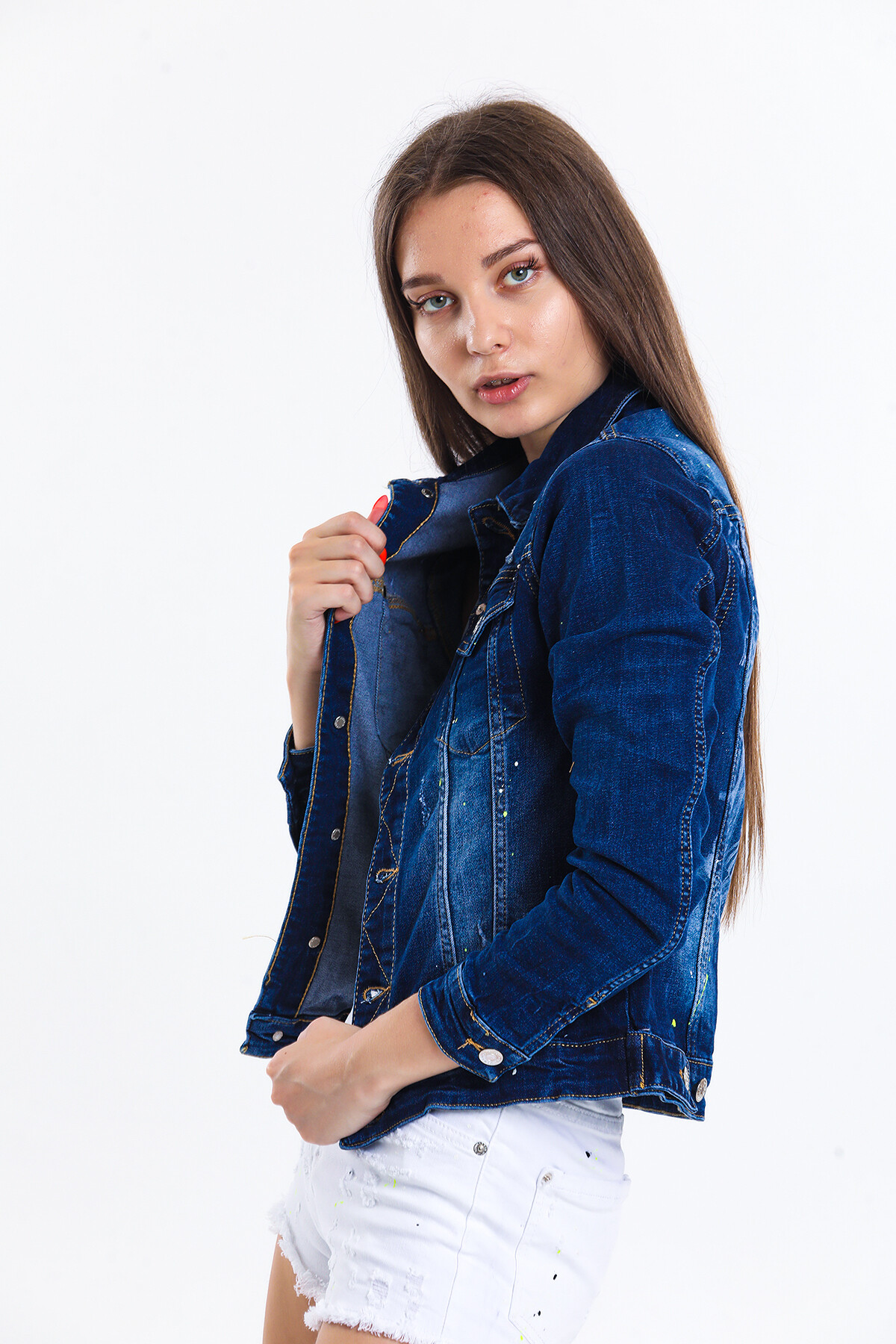 Baskılı Cepli Kot Ceket