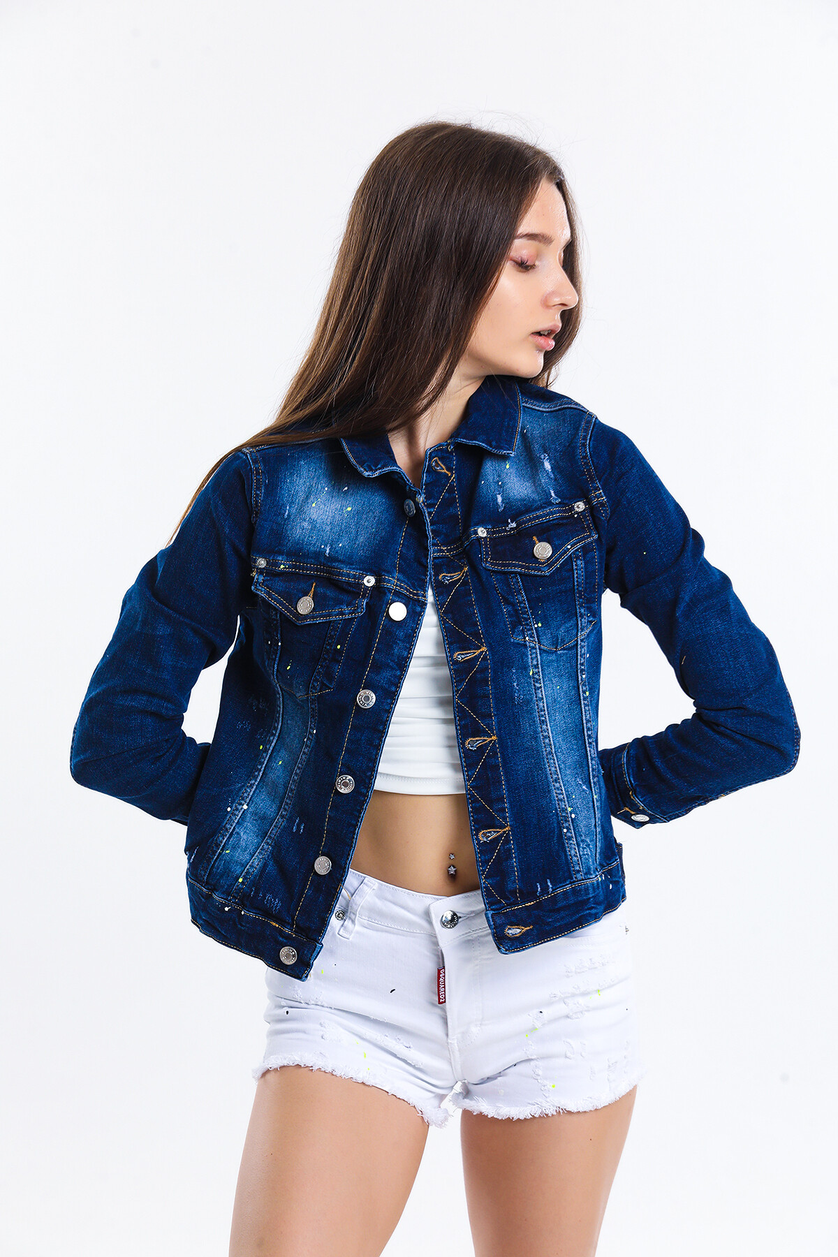 Baskılı Cepli Kot Ceket