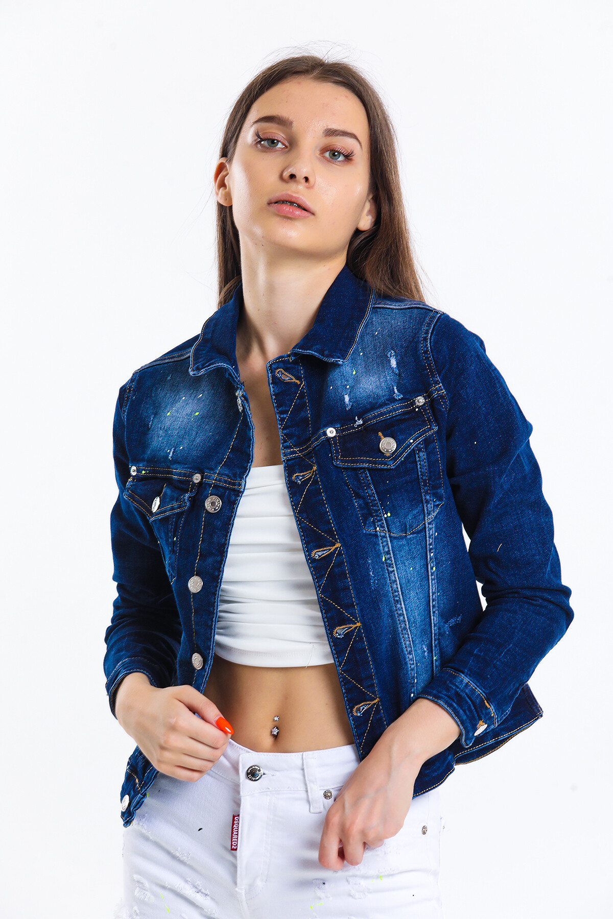 Baskılı Cepli Kot Ceket