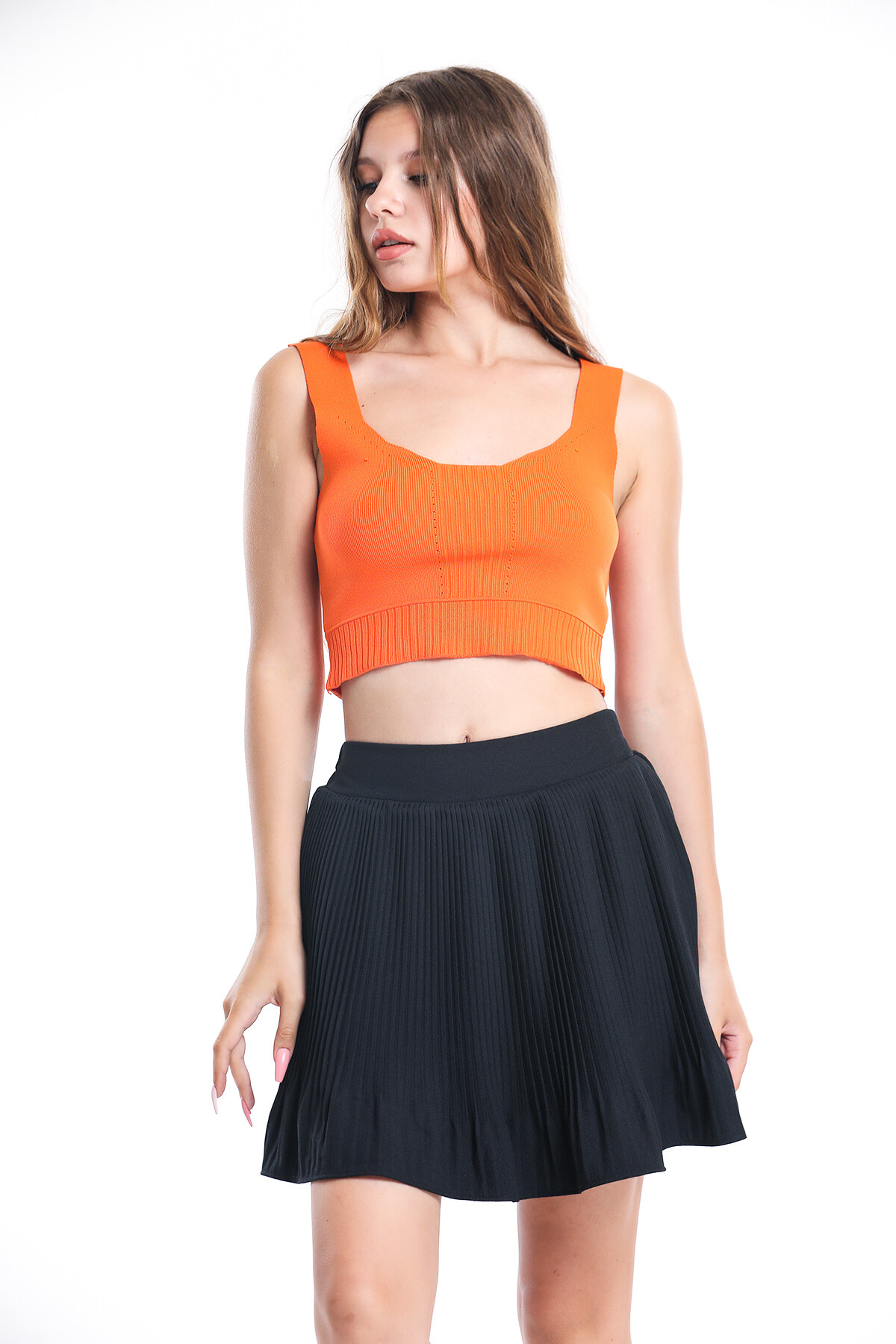 Beli Lastikli Piliseli Şortlu etek