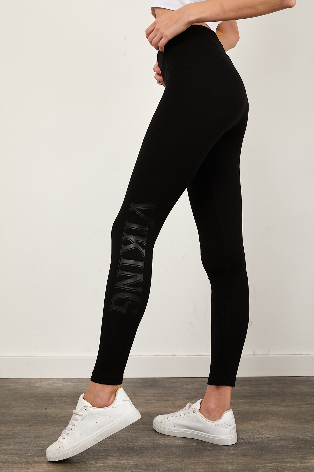 Beli Lastikli Sol Bacağı Viking Baskılı Yüksekbel Tayt