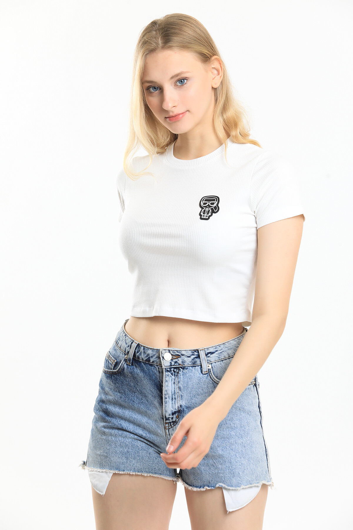 Bisiklet Yaka Armalı Kaşkorseli Crop Bluz
