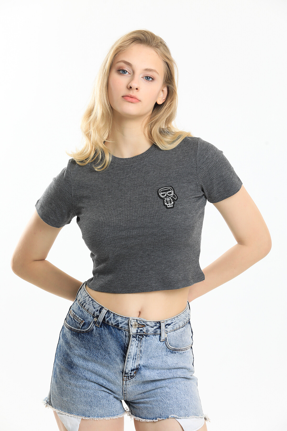 Bisiklet Yaka Armalı Kaşkorseli Crop Bluz