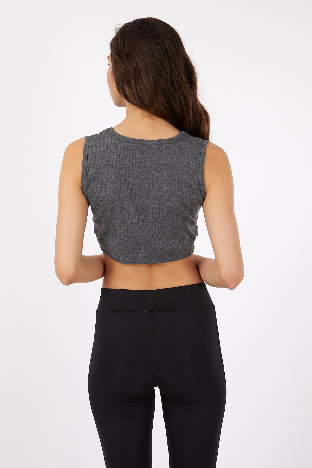 Bisiklet Yaka Kolsuz Kaşkorseli Crop Bluz