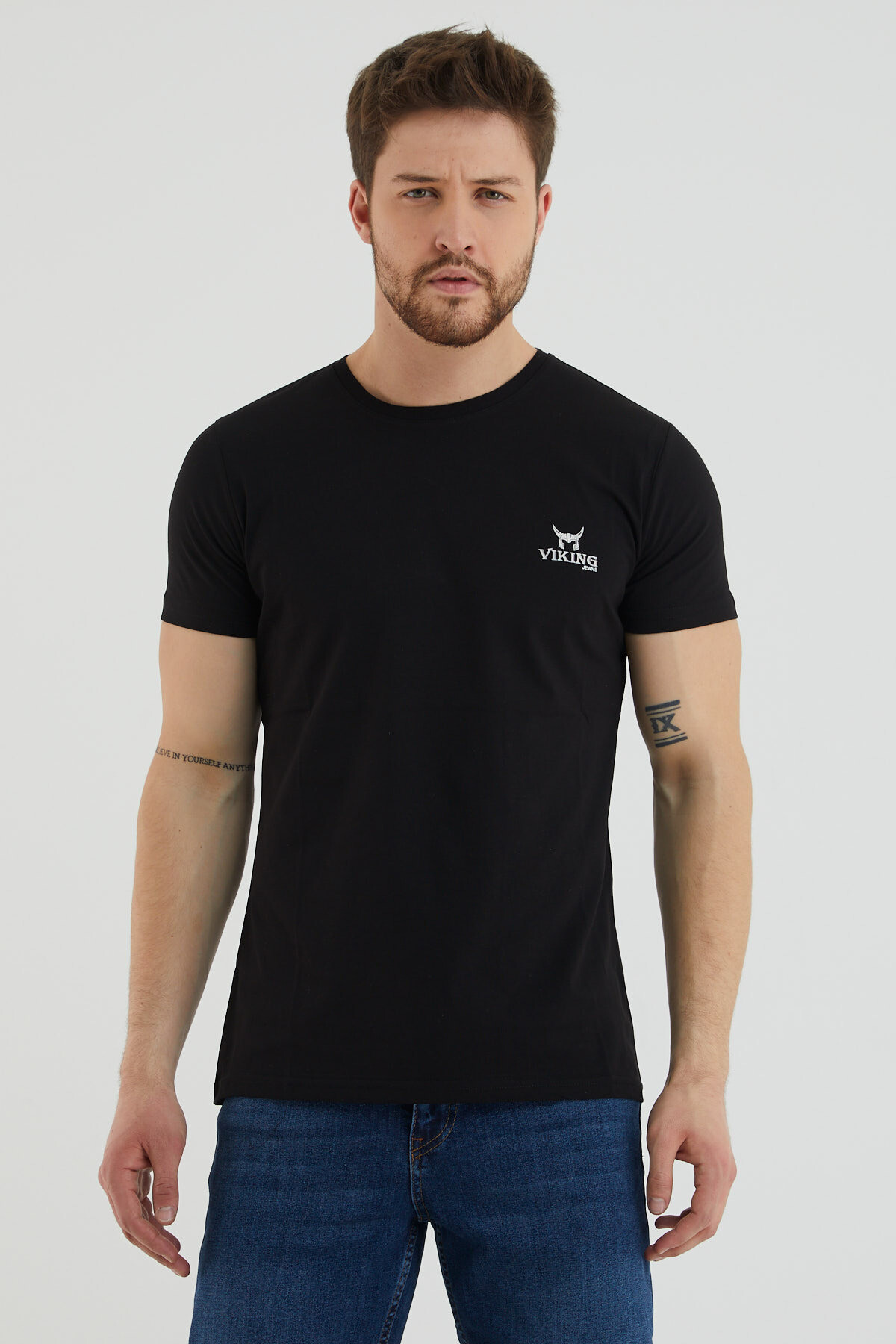 Bisiklet Yaka Viking Baskılı Tshirt