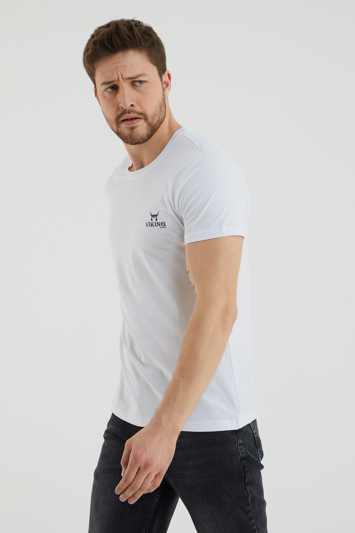 Bisiklet Yaka Viking Baskılı Tshirt