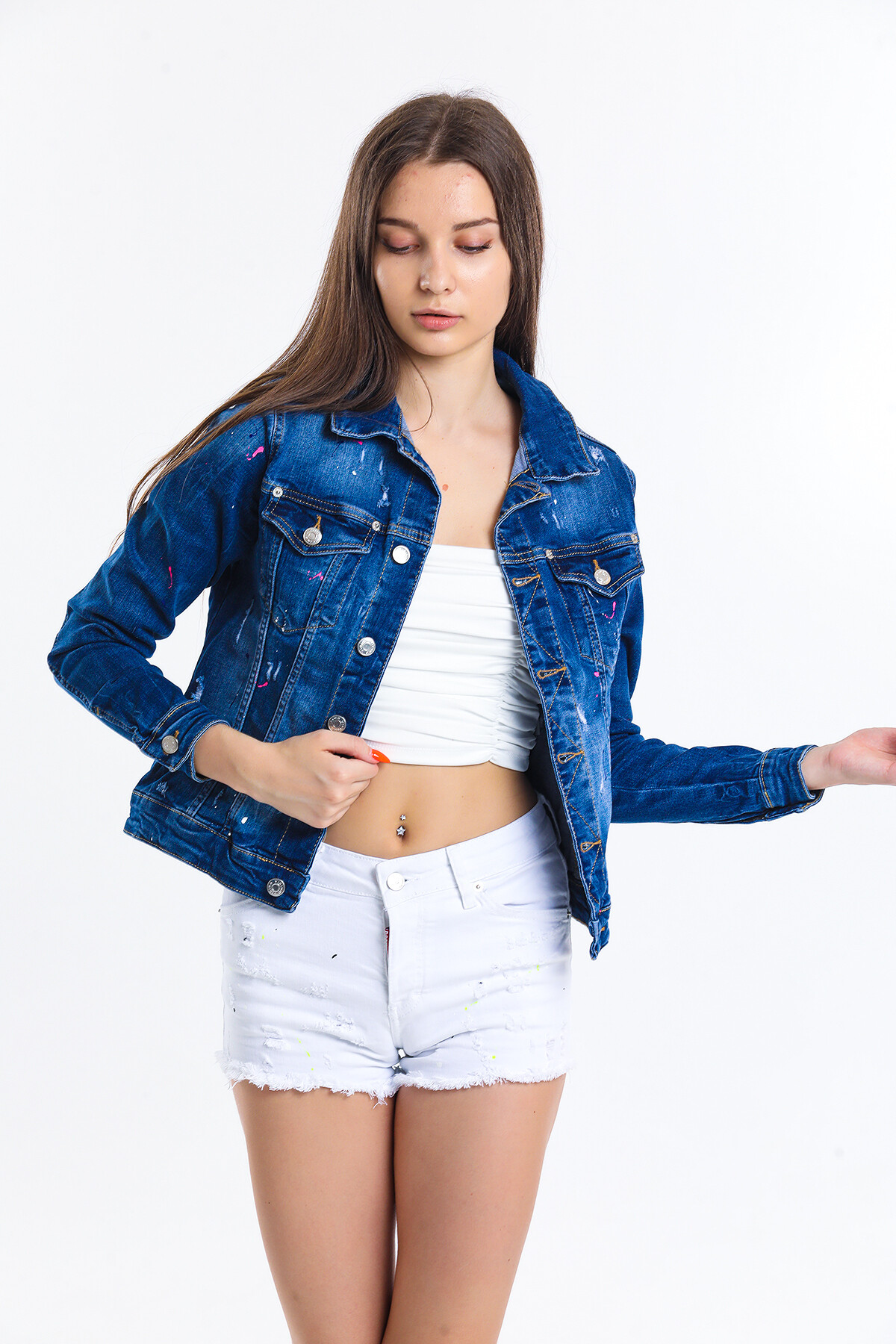 Boya Baskılı Sökük Kot Ceket