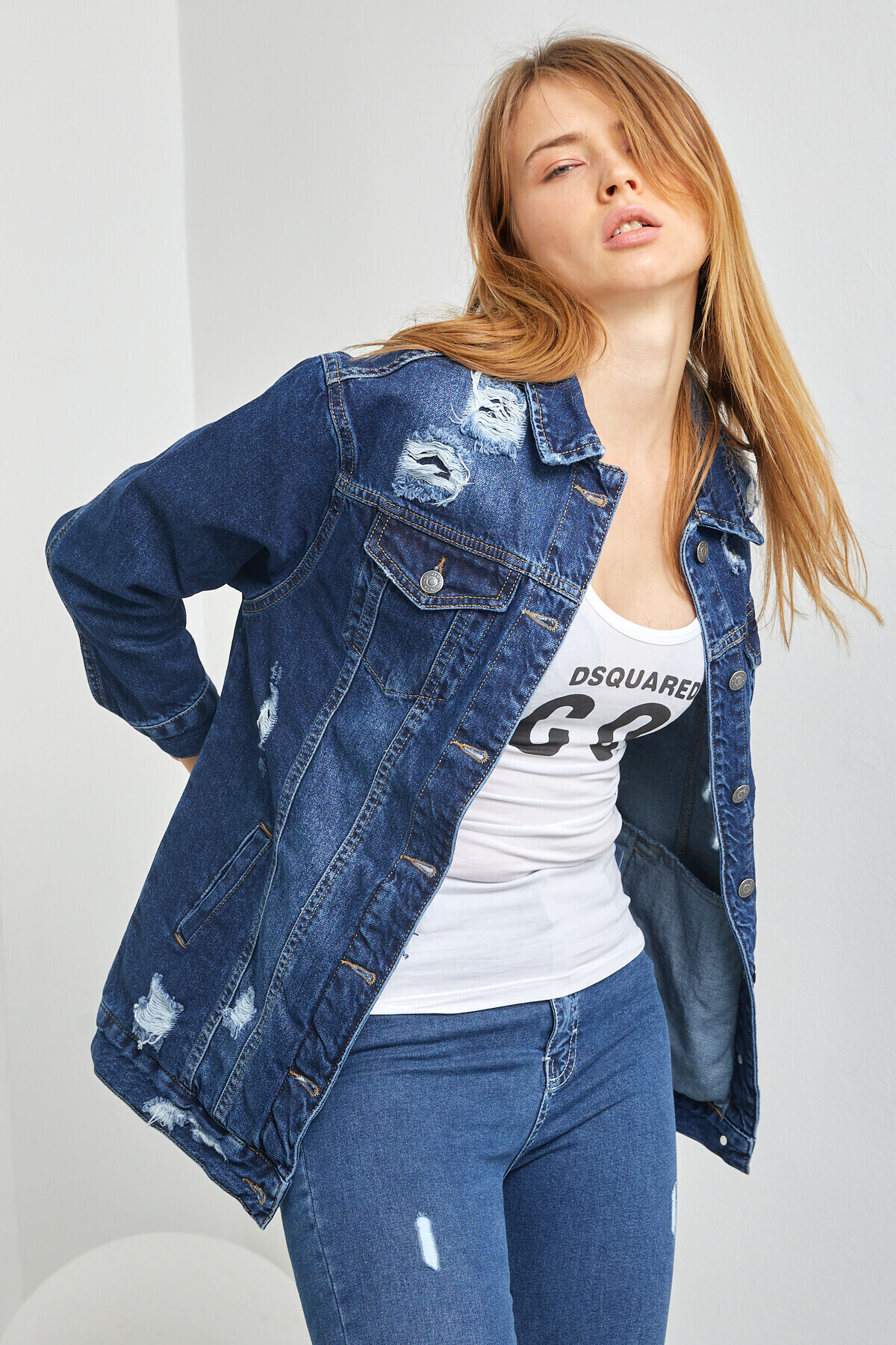 Cepli Sökük Boyfrıend Kot Ceket