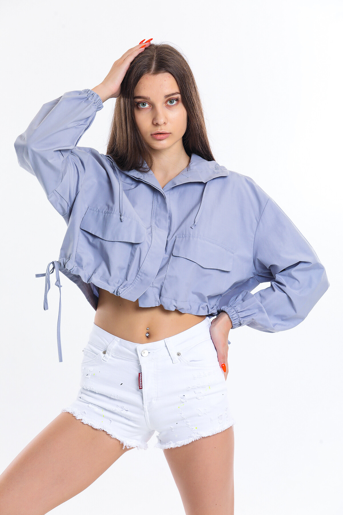 Cepli Yandan Bağlamalı Kapuşonlu Ceket