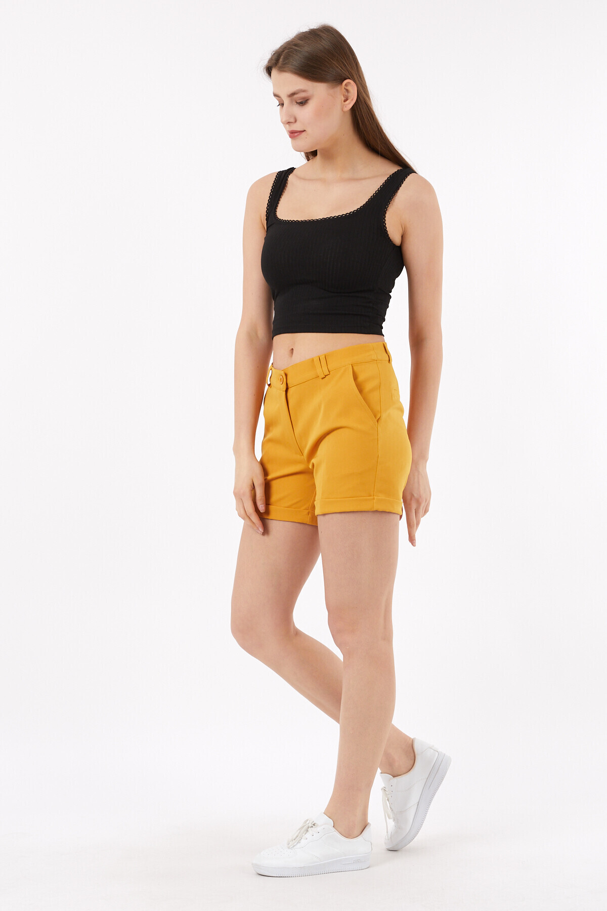 Duble Paça Önü Fermuarlı Cepli Şort