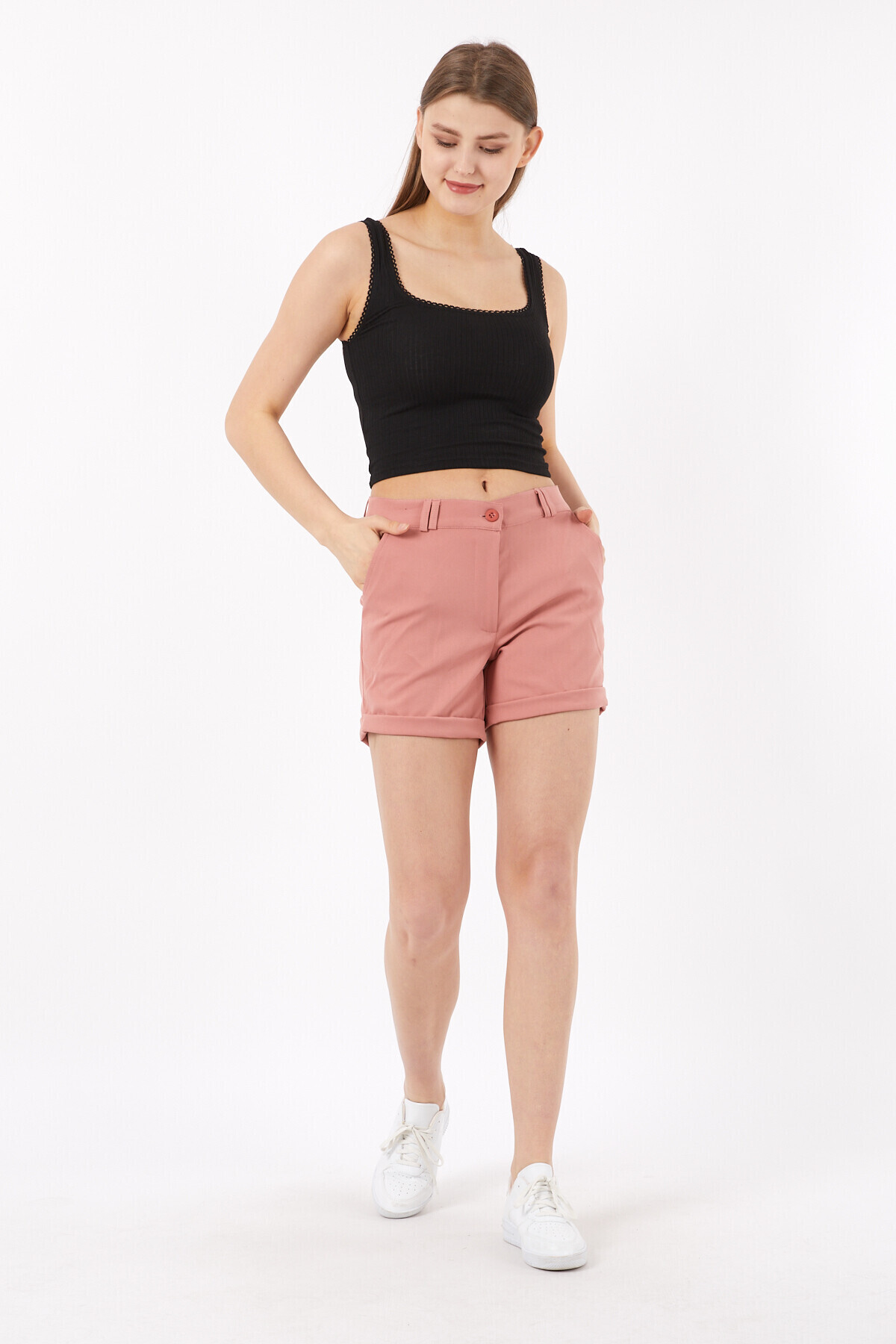 Duble Paça Önü Fermuarlı Cepli Şort