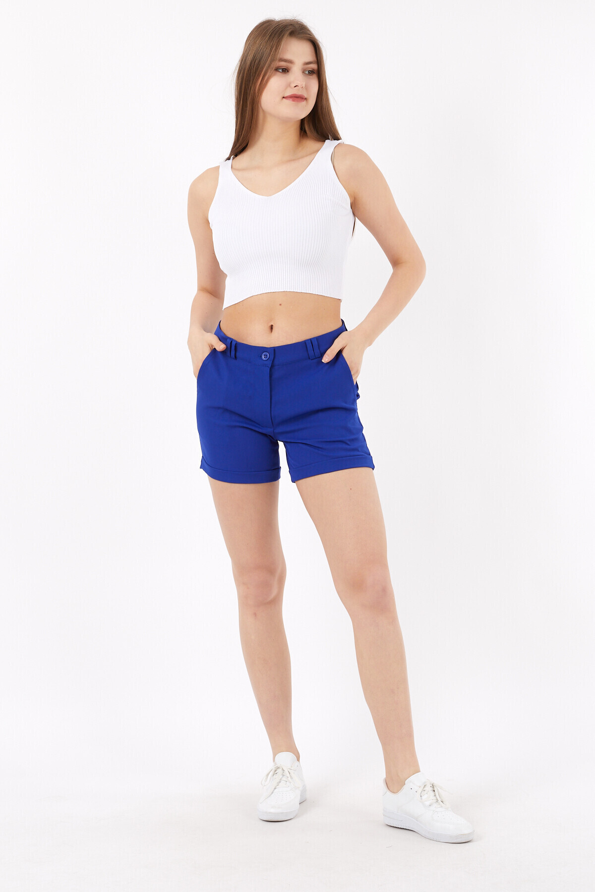Duble Paça Önü Fermuarlı Cepli Şort