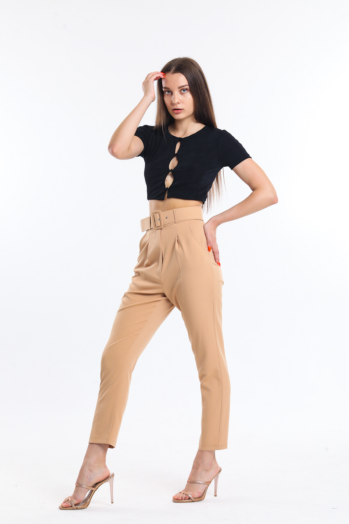 Kemerli Bilek Boy Kumaş Pantolon