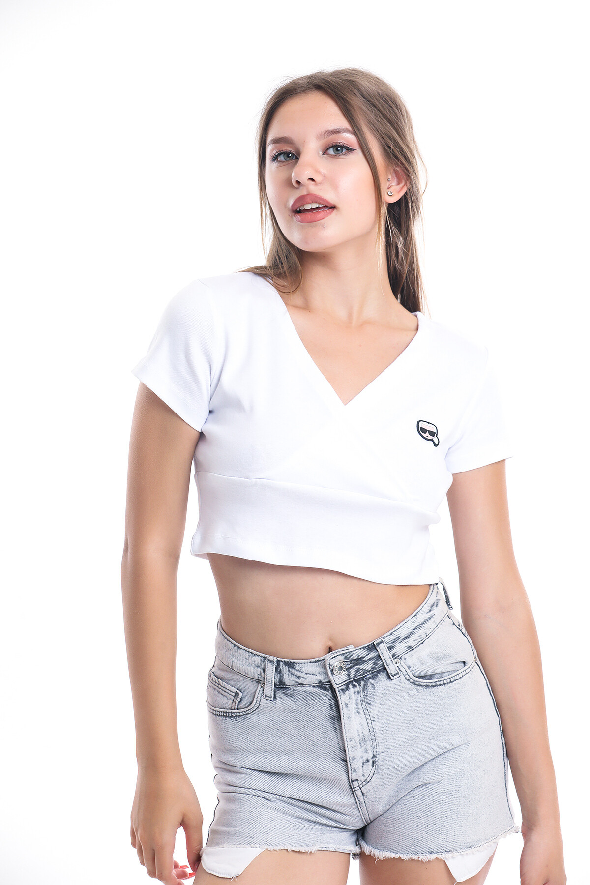 Kruvaze Esnek Crop Bluz