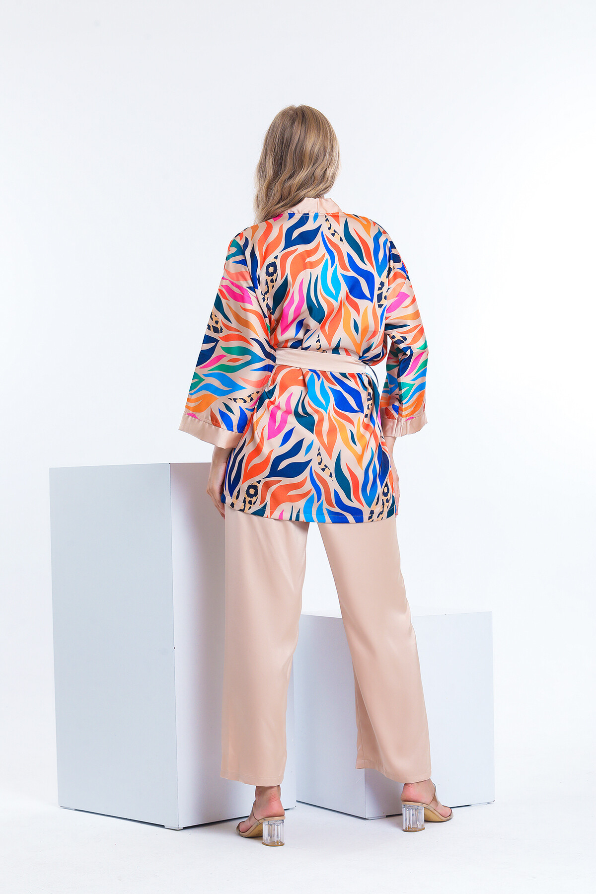 Kuşaklı Desenli Kimona Takım