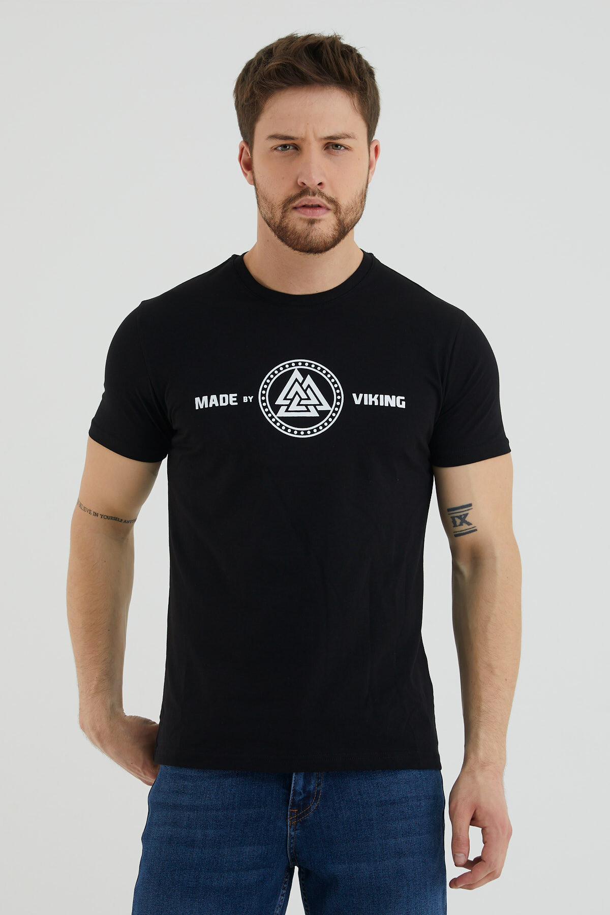 Made By Viking Yazı Baskılı Bisiklet Yaka Slim Fit Tshirt