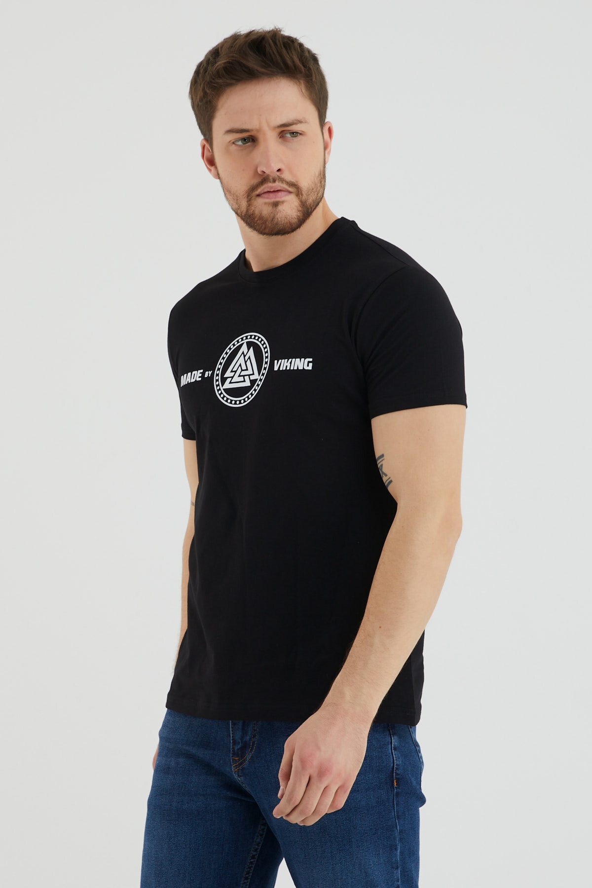 Made By Viking Yazı Baskılı Bisiklet Yaka Slim Fit Tshirt
