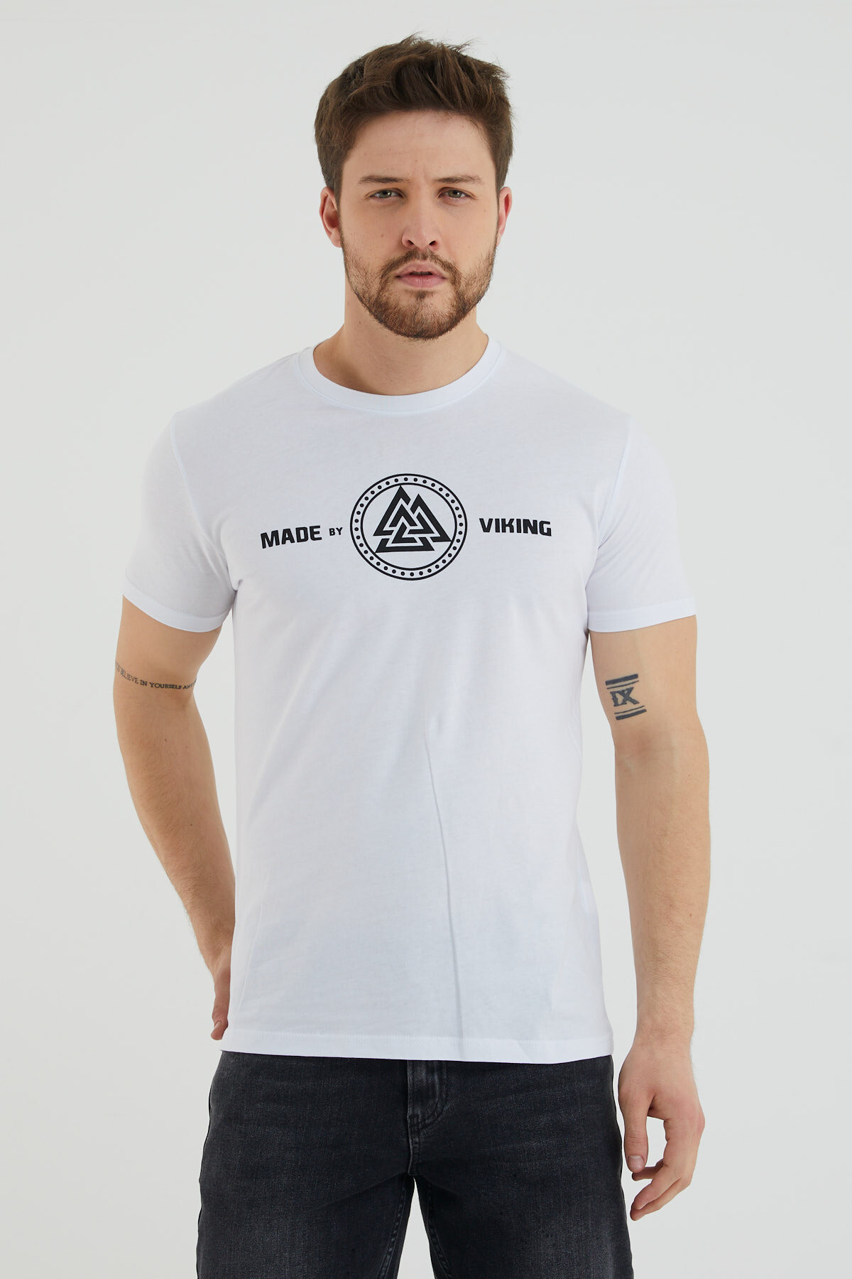 Made By Viking Yazı Baskılı Bisiklet Yaka Slim Fit Tshirt