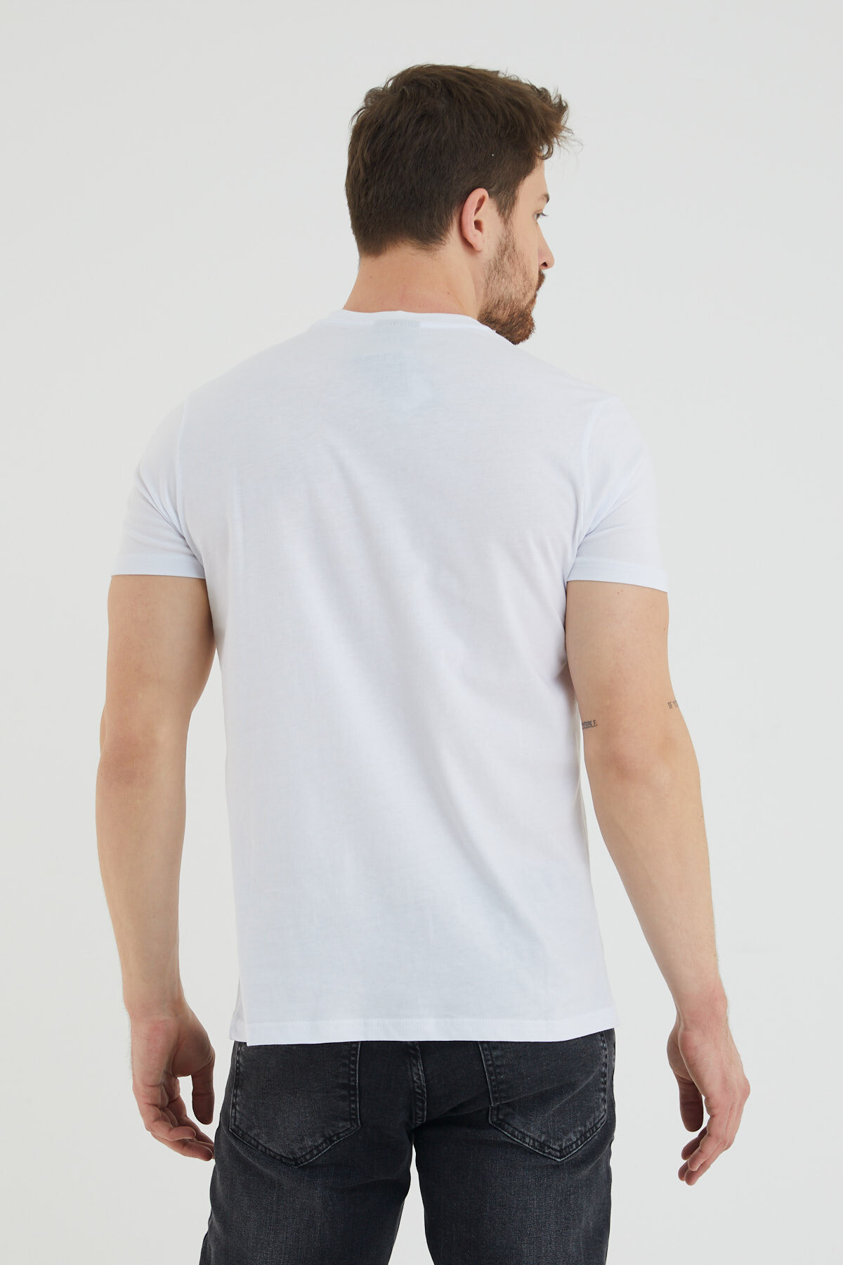 Marıne Enthusıast Yazı Baskılı Bisiklet Yaka Slim Fit Tshirt