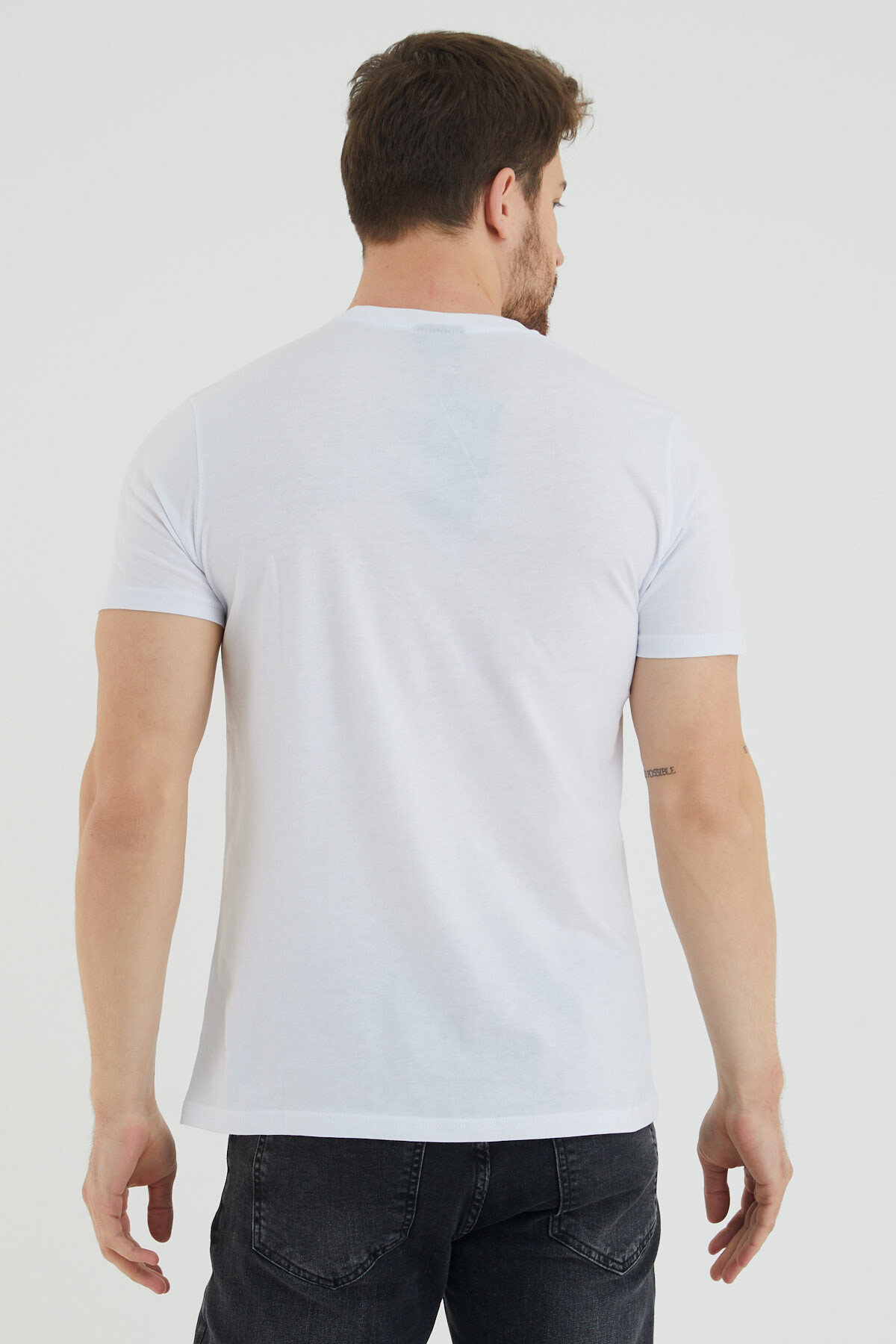 Navıgatıon Lınes Yazılı Baskılı Bisiklet Yaka Slim Fit Tshirt