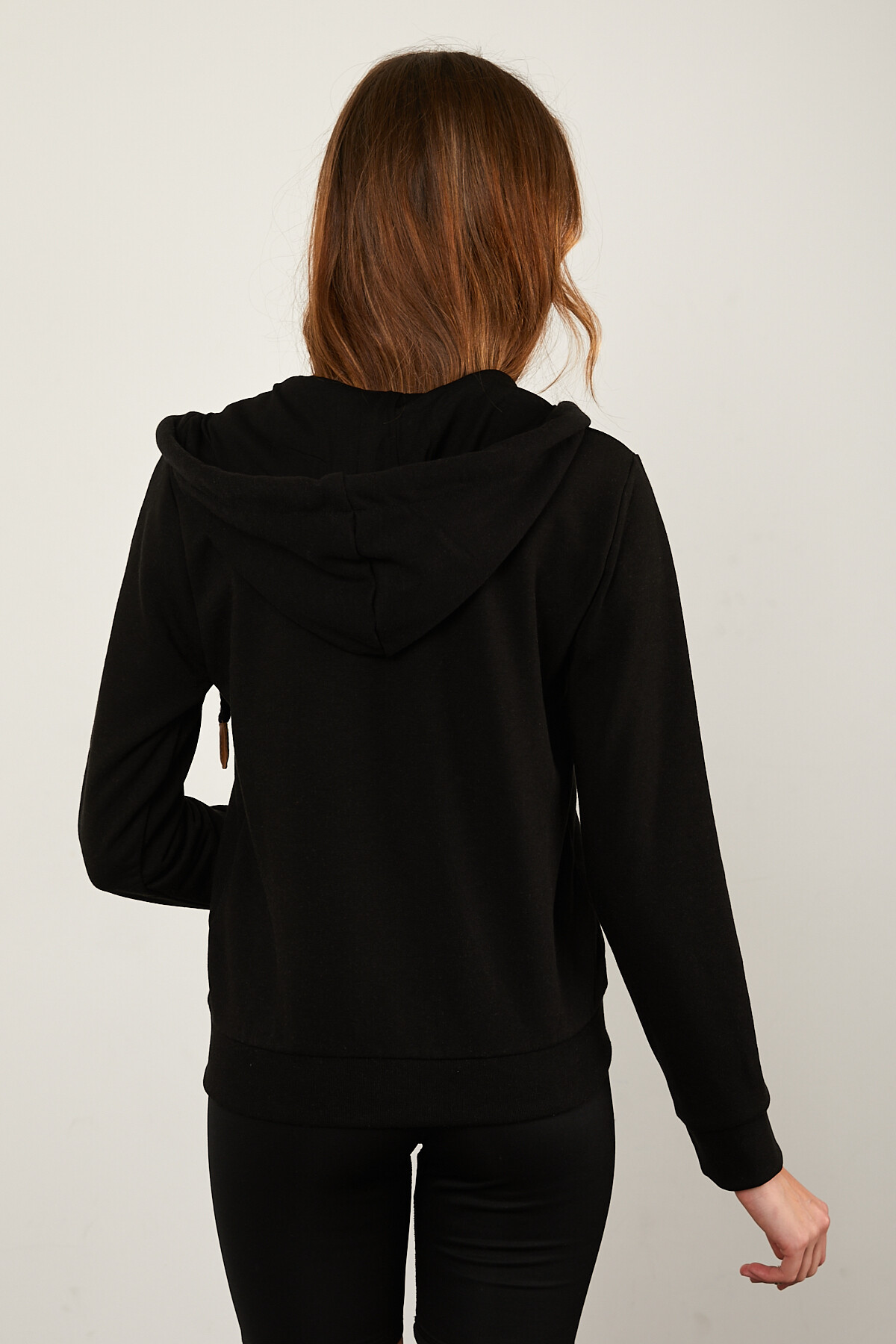 Önü Fermuarlı Kanguru Cepli Bağcıklı Kapuşonlu Sweat