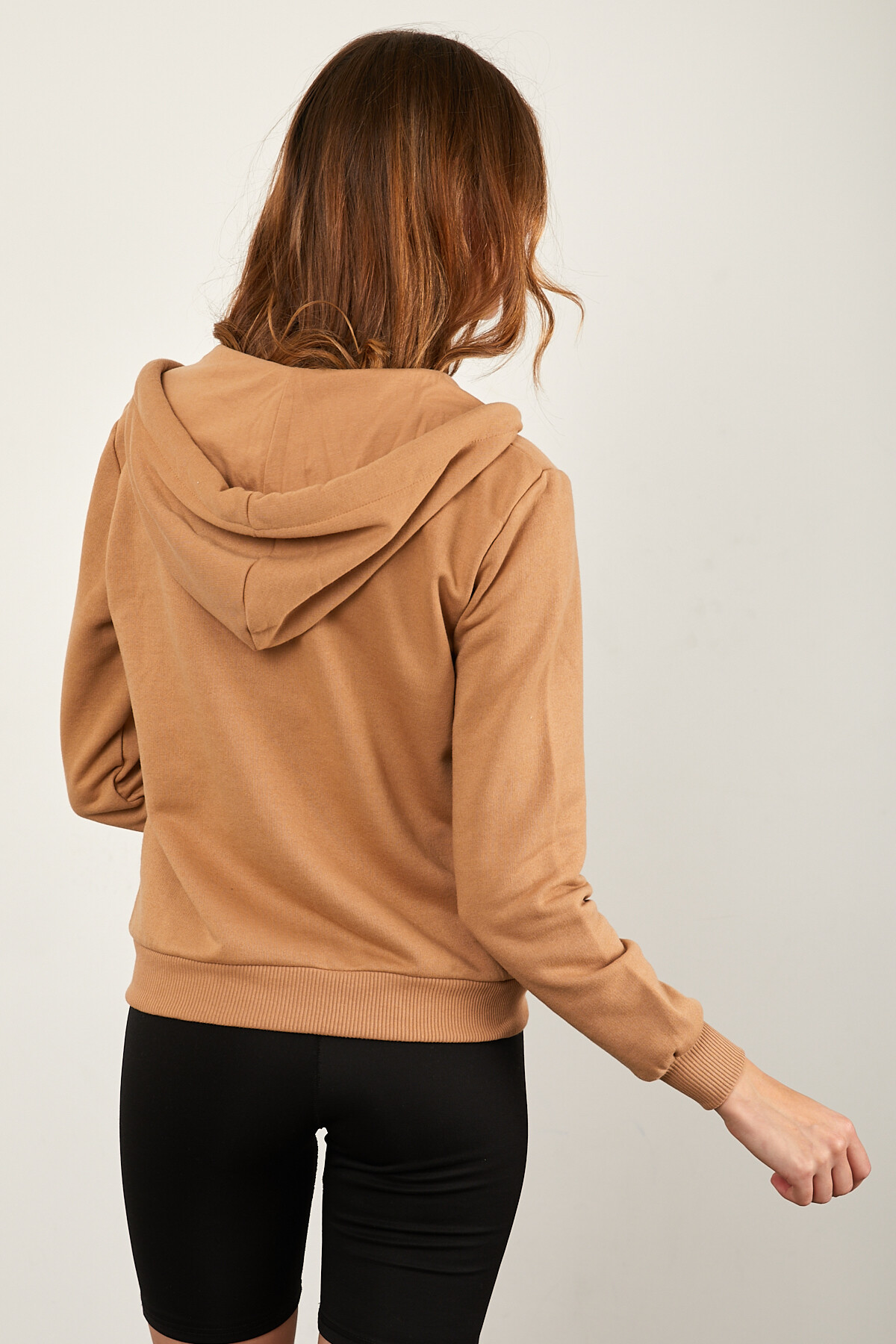 Önü Fermuarlı Kanguru Cepli Bağcıklı Kapuşonlu Sweat