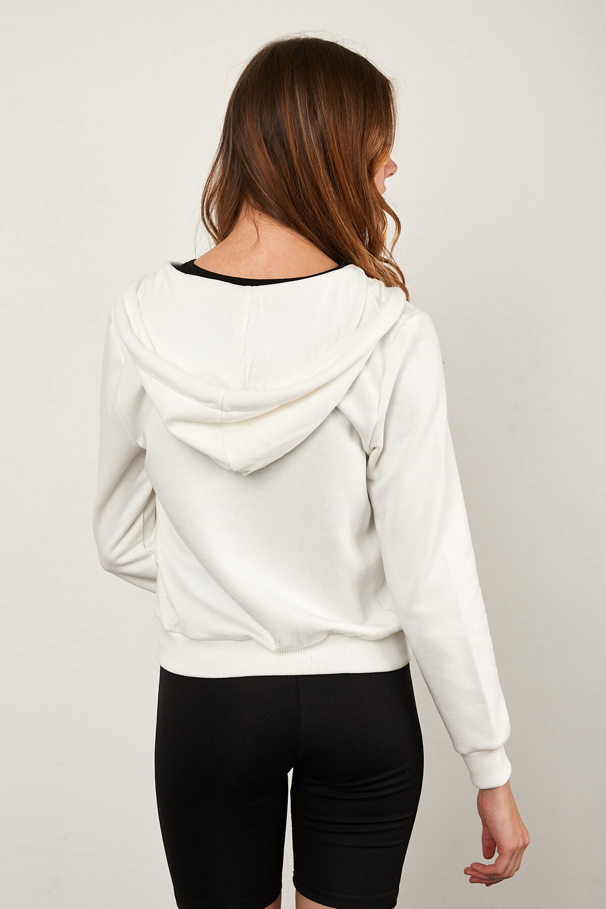 Önü Fermuarlı Kanguru Cepli Bağcıklı Kapuşonlu Sweat