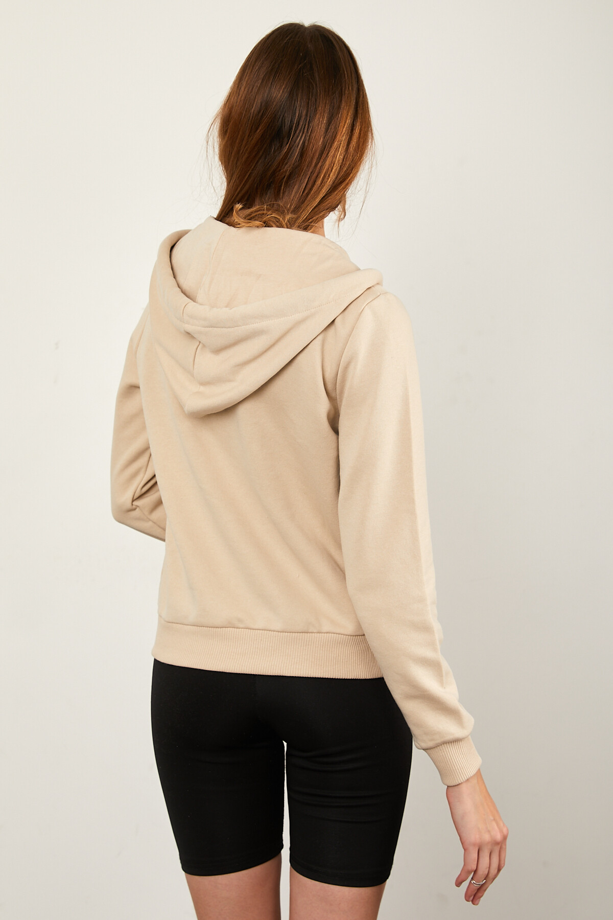 Önü Fermuarlı Kanguru Cepli Bağcıklı Kapuşonlu Sweat
