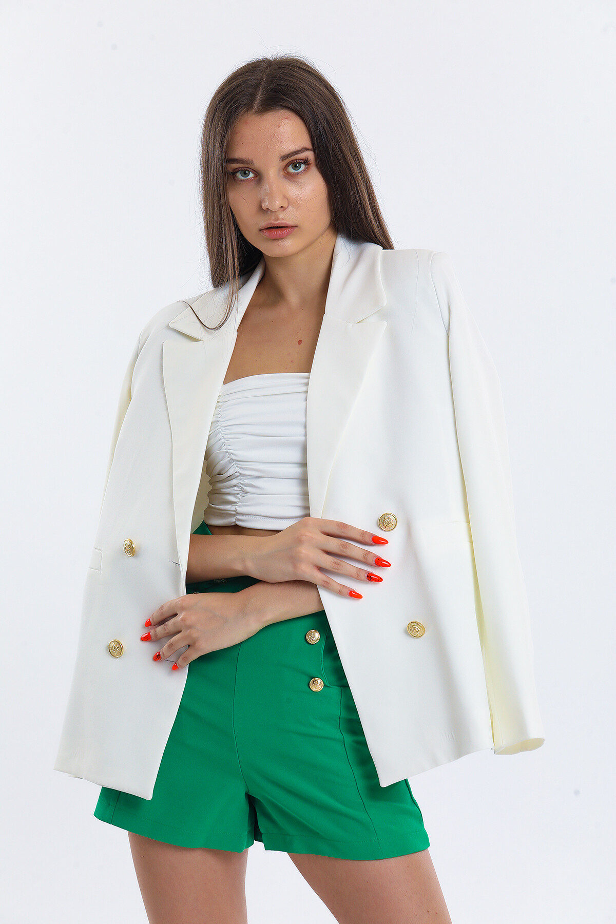 Süs Cepli Düğme Detaylı İçi Astarlı Palazzo Ceket