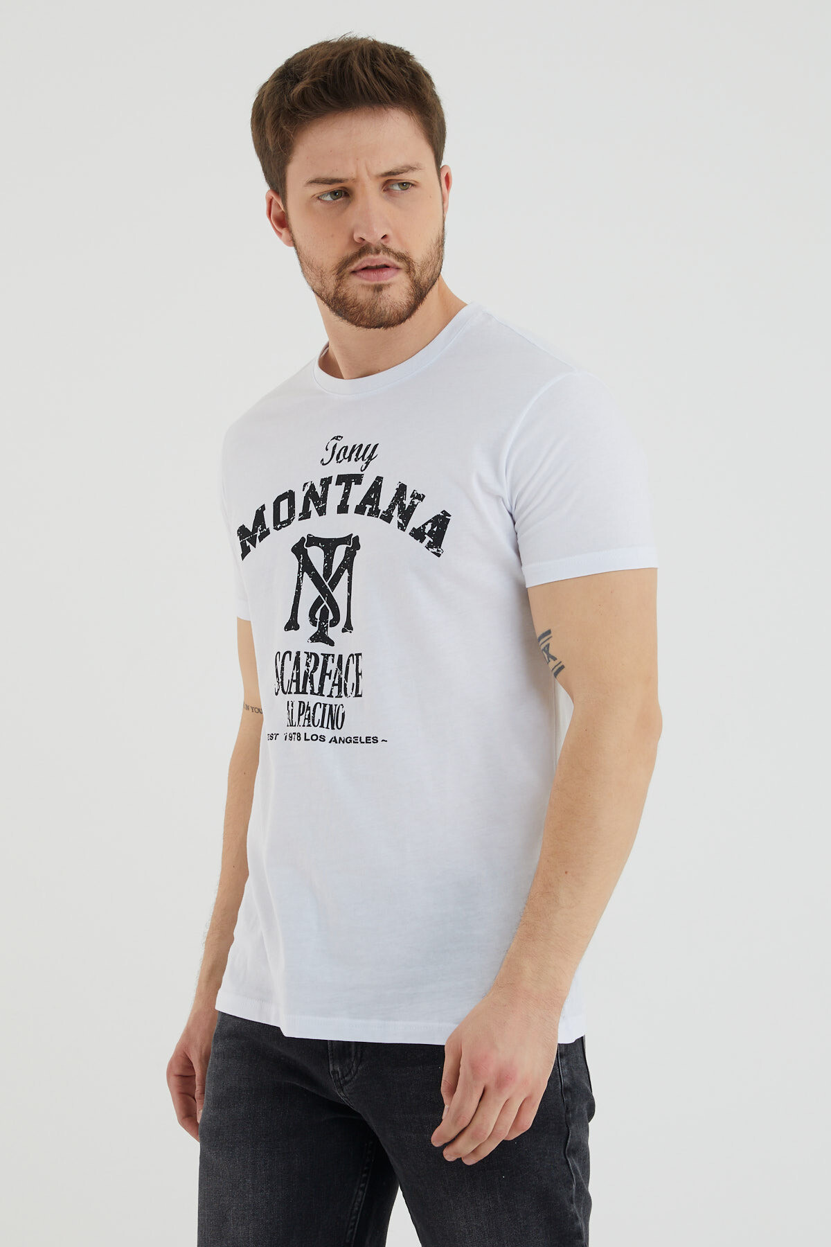 Tony Montana Yazılı Baskılı Bisiklet Yaka Slim Fit Tshirt
