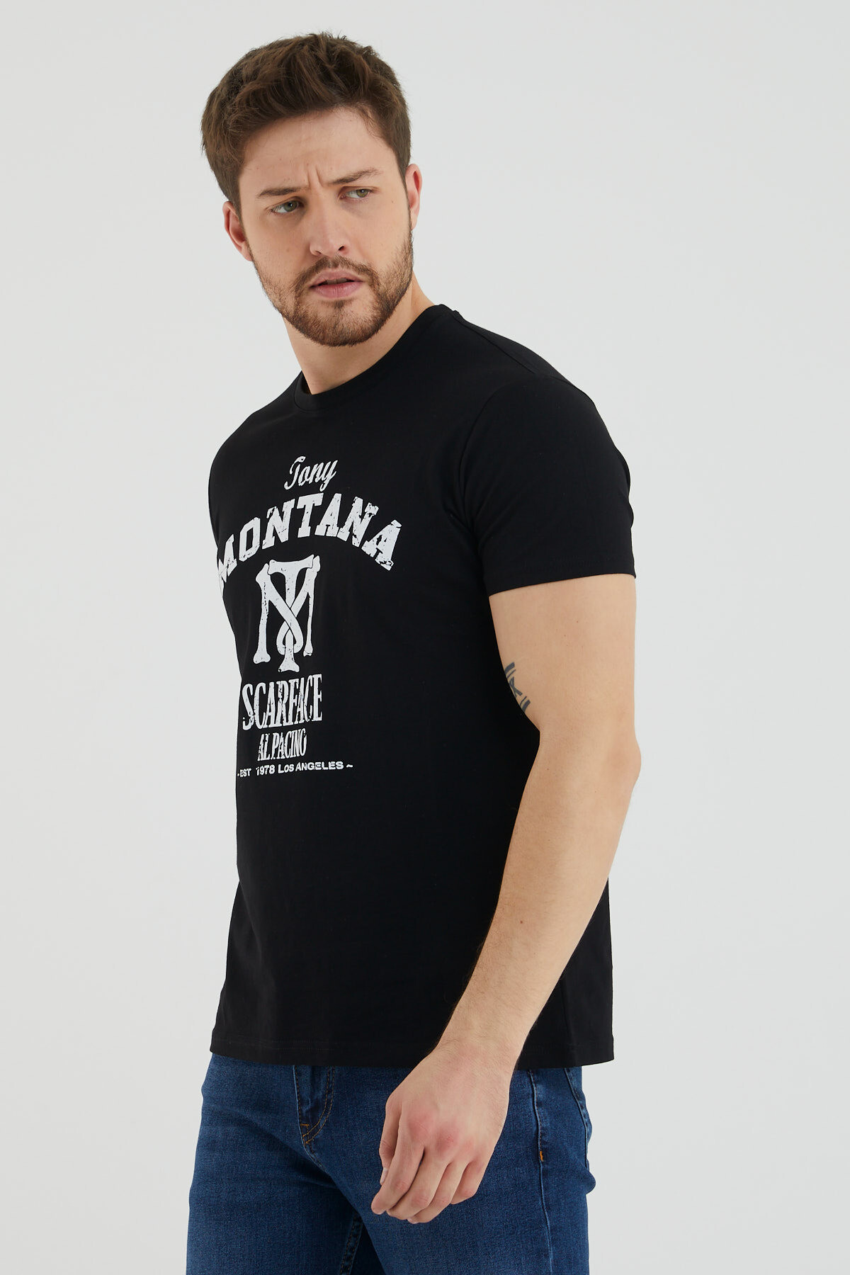 Tony Montana Yazılı Baskılı Bisiklet Yaka Slim Fit Tshirt
