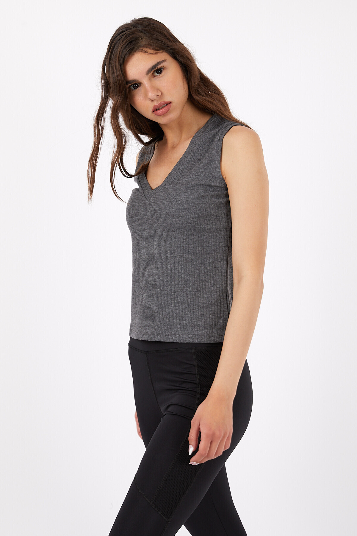 V Yaka Kaşkorseli Kolsuz Dekolteli Crop Bluz