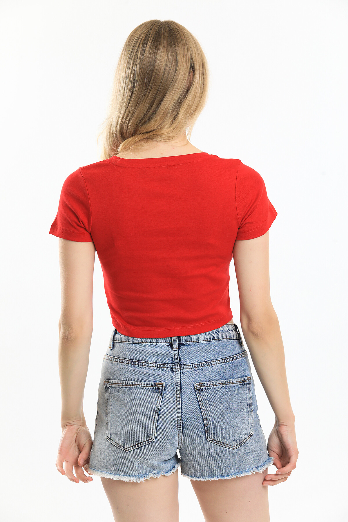 V Yaka Nakış Detaylı Crop Bluz