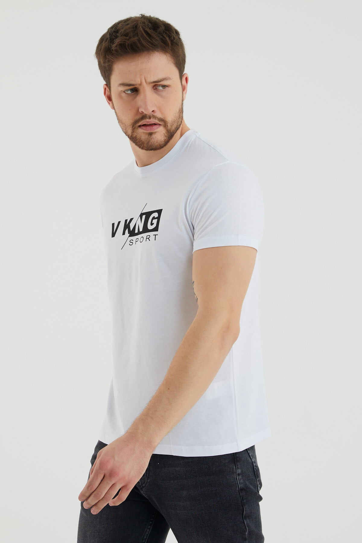 Vkng Sport Baskılı Bisiklet Yaka Battal Tshirt