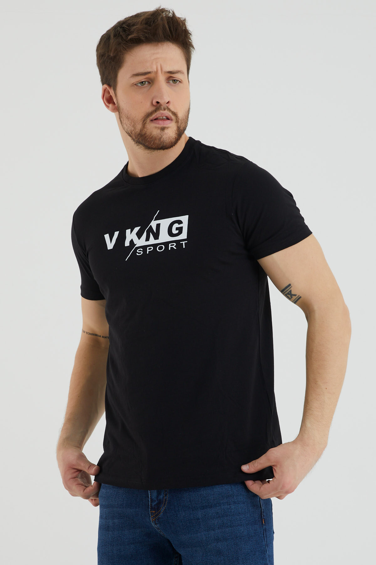 Vkng Sport Baskılı Bisiklet Yaka Battal Tshirt
