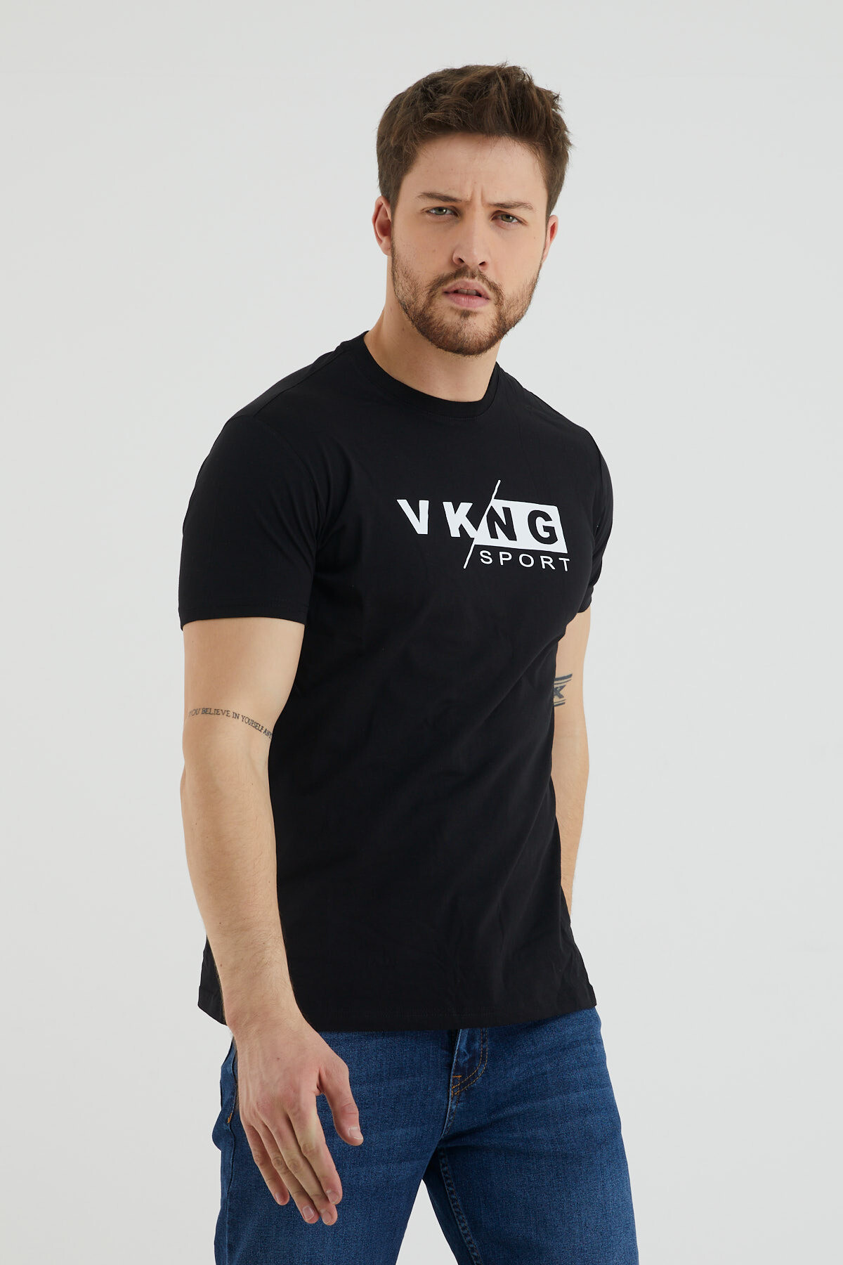 Vkng Sport Yazı Baskılı Bisiklet Yaka Slim Fit Tshirt
