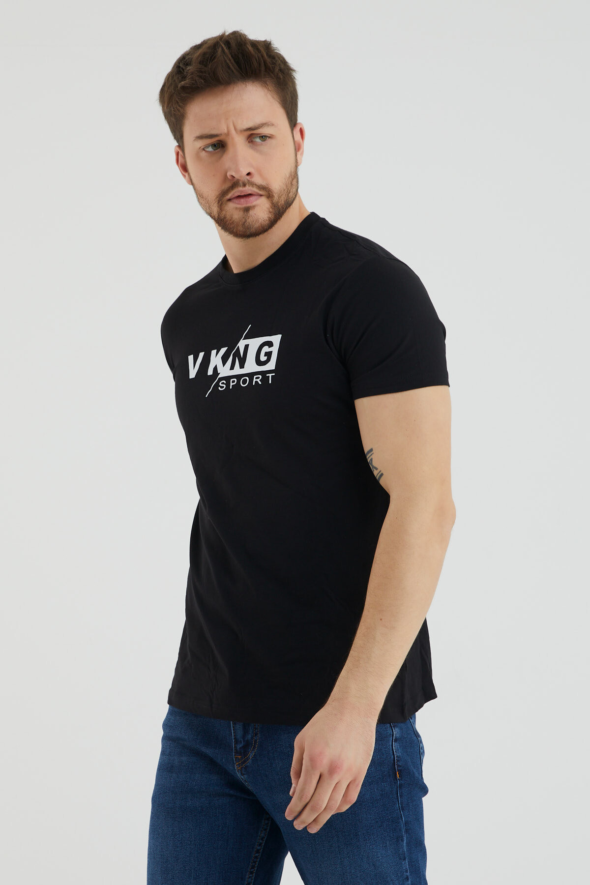 Vkng Sport Yazı Baskılı Bisiklet Yaka Slim Fit Tshirt