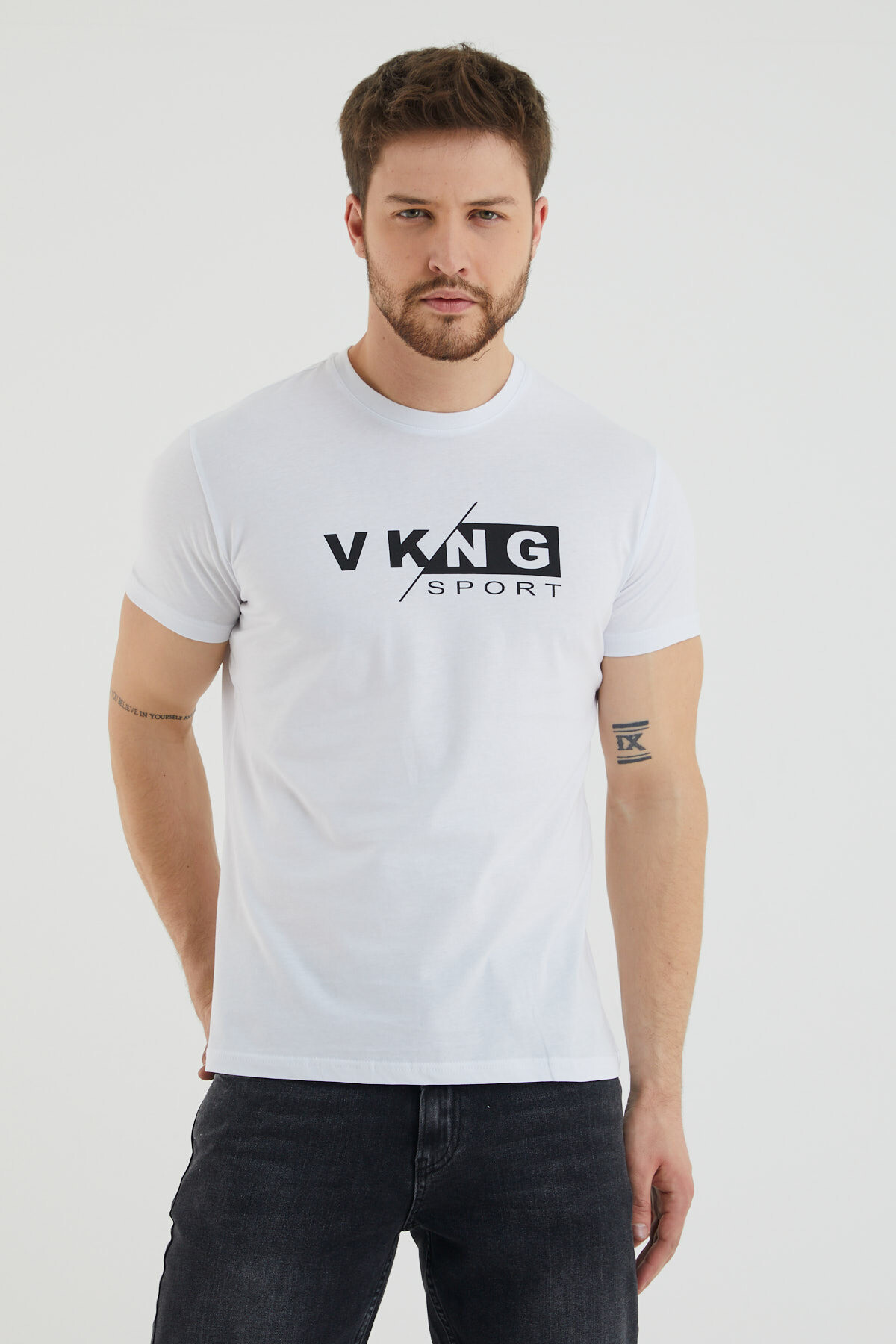 Vkng Sport Yazı Baskılı Bisiklet Yaka Slim Fit Tshirt
