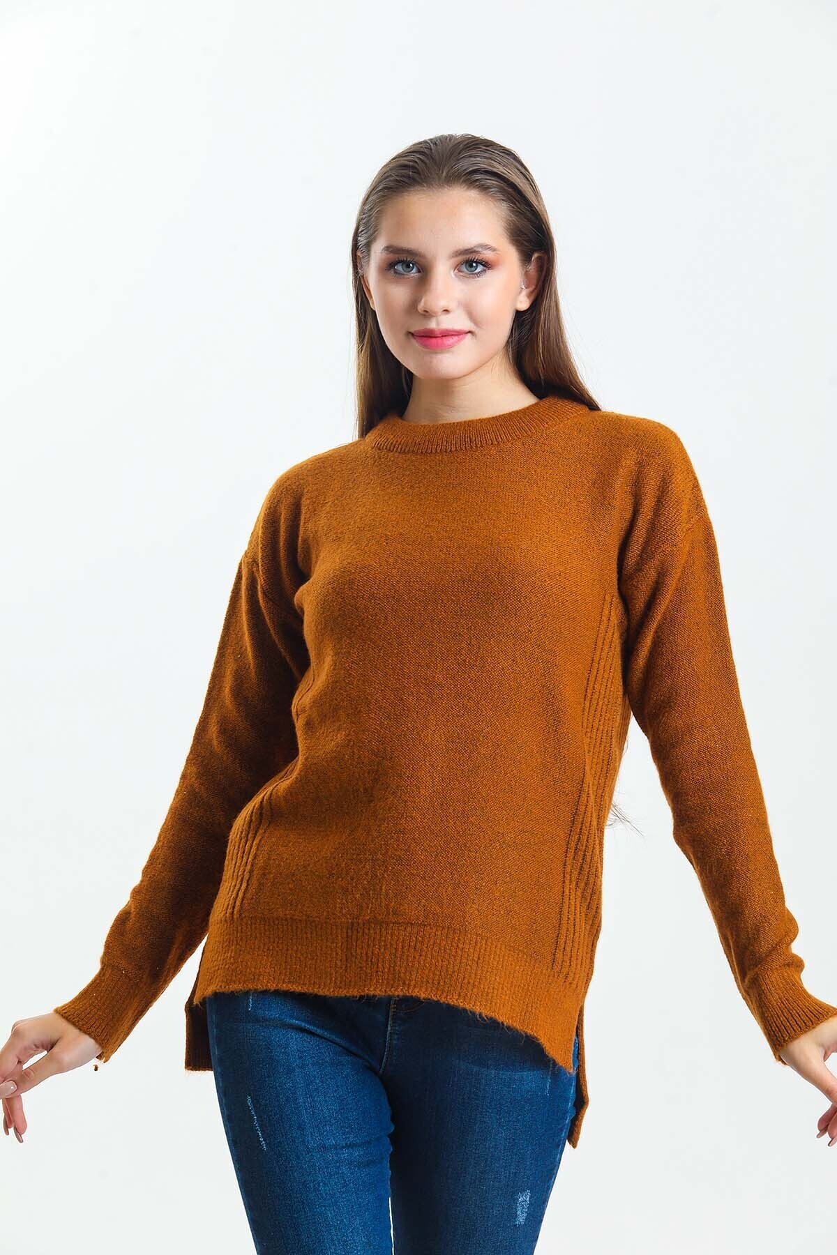 Arkası Düğme Detaylı Önü Kısa Yarasa Kol Triko Kazak