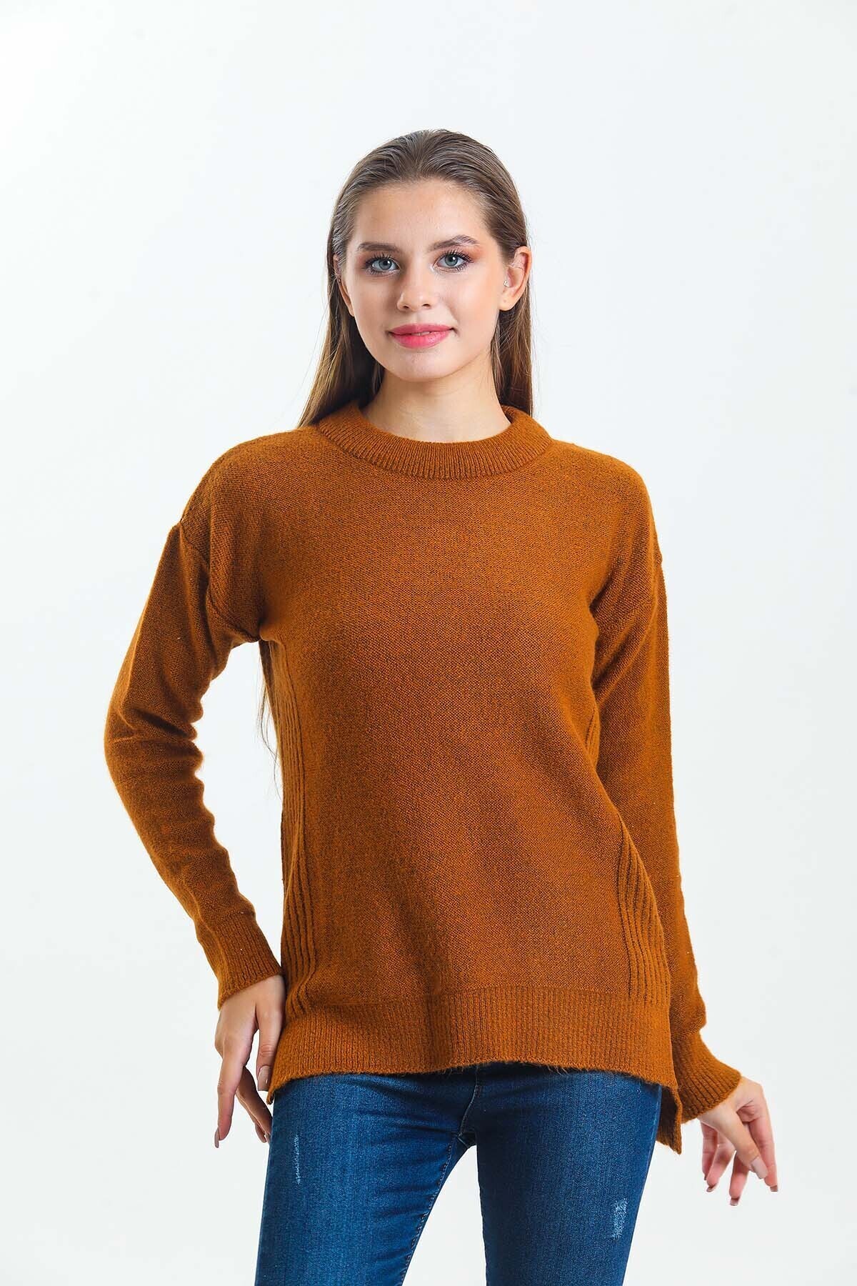 Arkası Düğme Detaylı Önü Kısa Yarasa Kol Triko Kazak