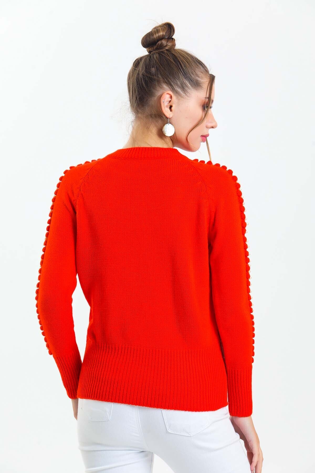 Bisiklet Yaka Boncuk Detaylı Kazak