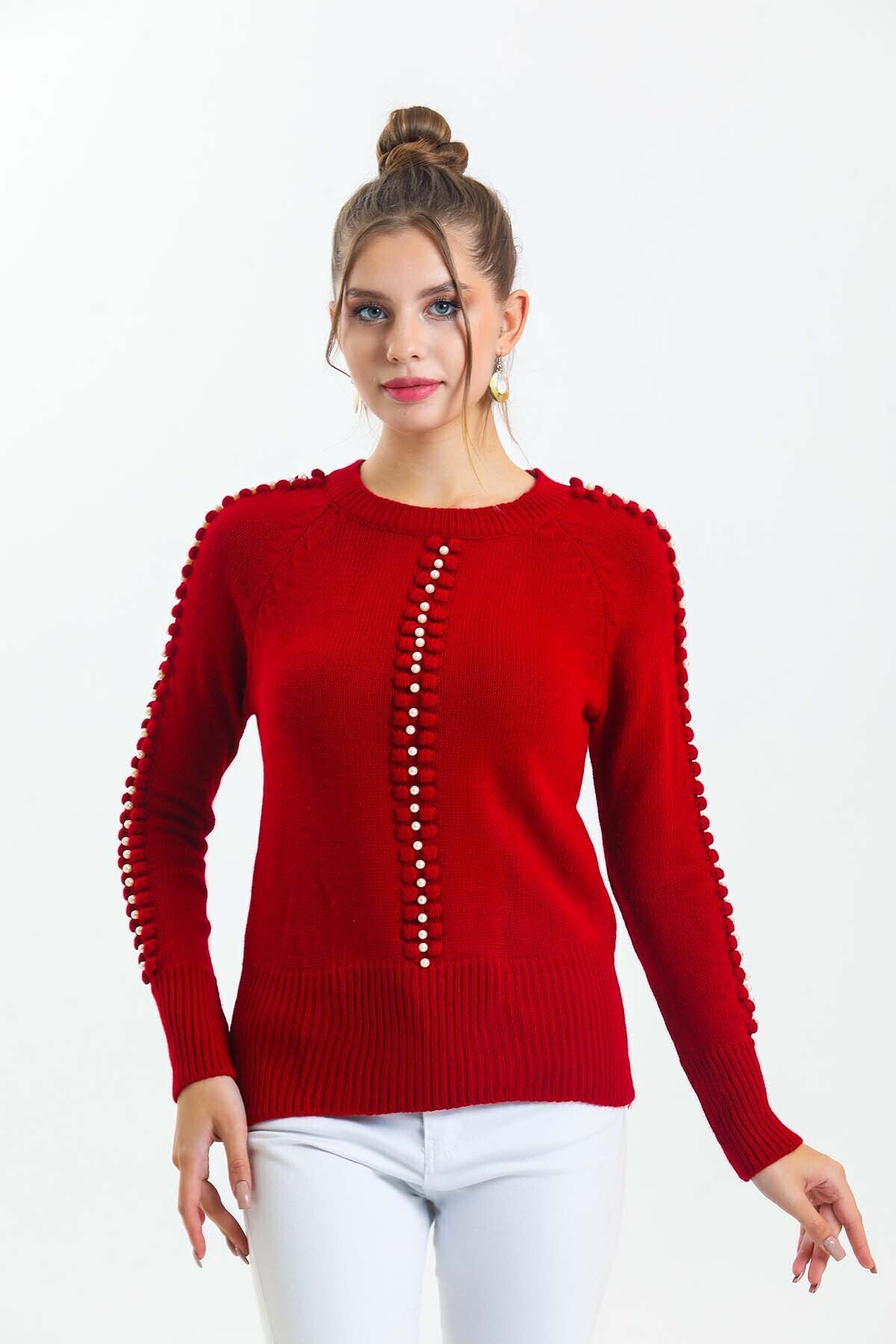 Bisiklet Yaka Boncuk Detaylı Kazak