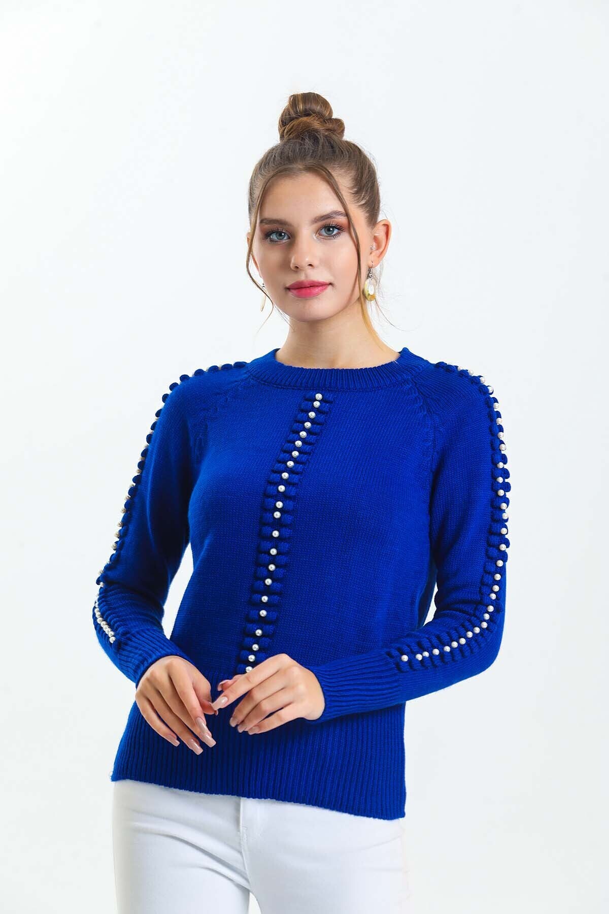 Bisiklet Yaka Boncuk Detaylı Kazak