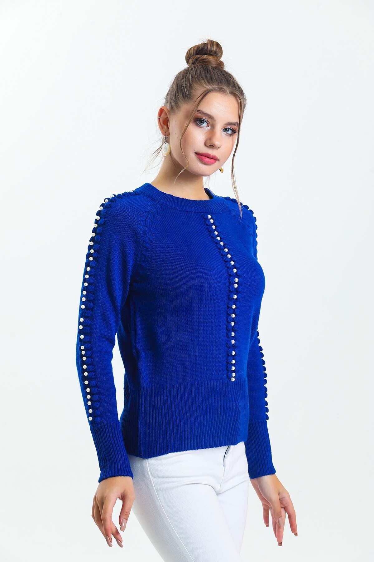 Bisiklet Yaka Boncuk Detaylı Kazak