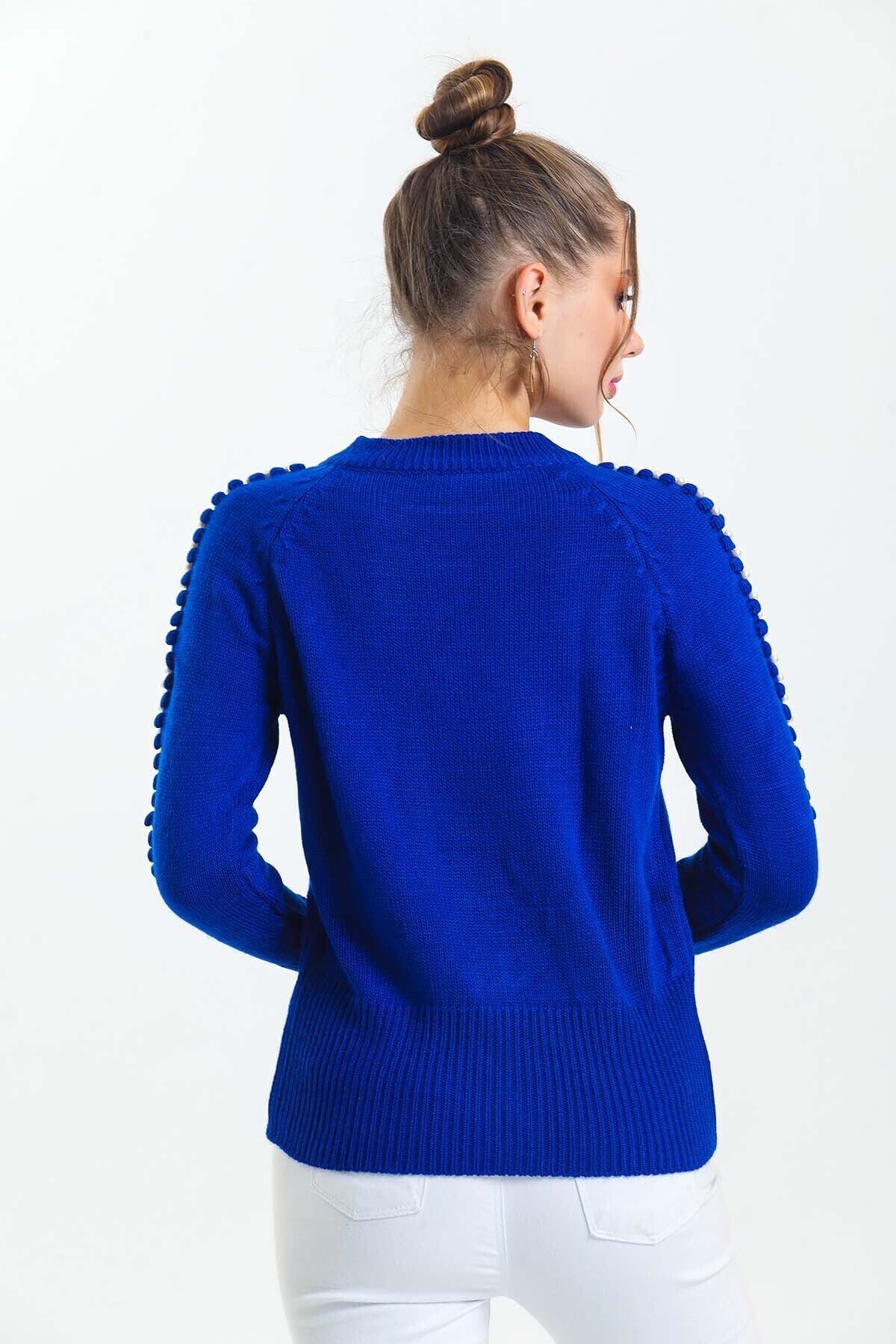 Bisiklet Yaka Boncuk Detaylı Kazak