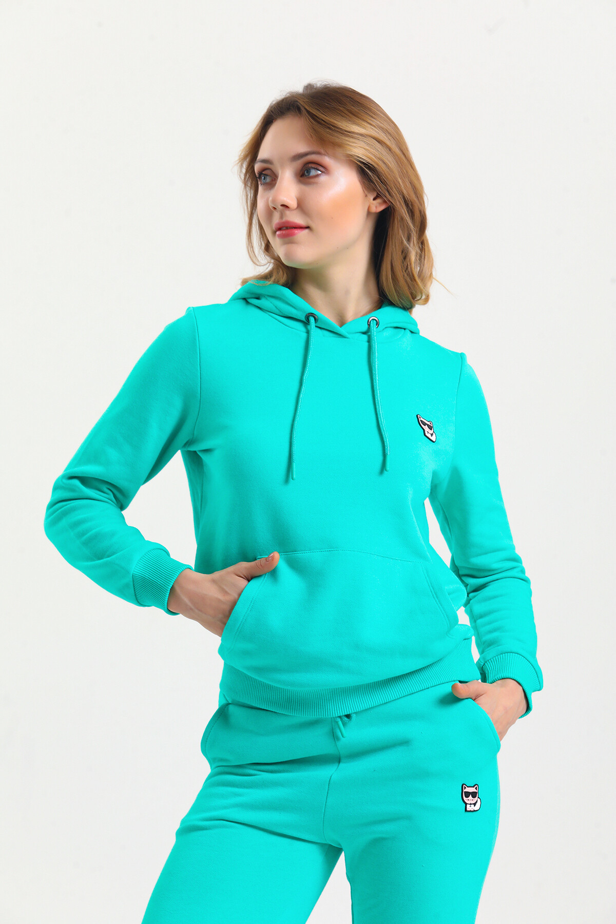 KADIN Kanguru Cepli Kapüşonlu İçi Şardonlu Eşofman Takım